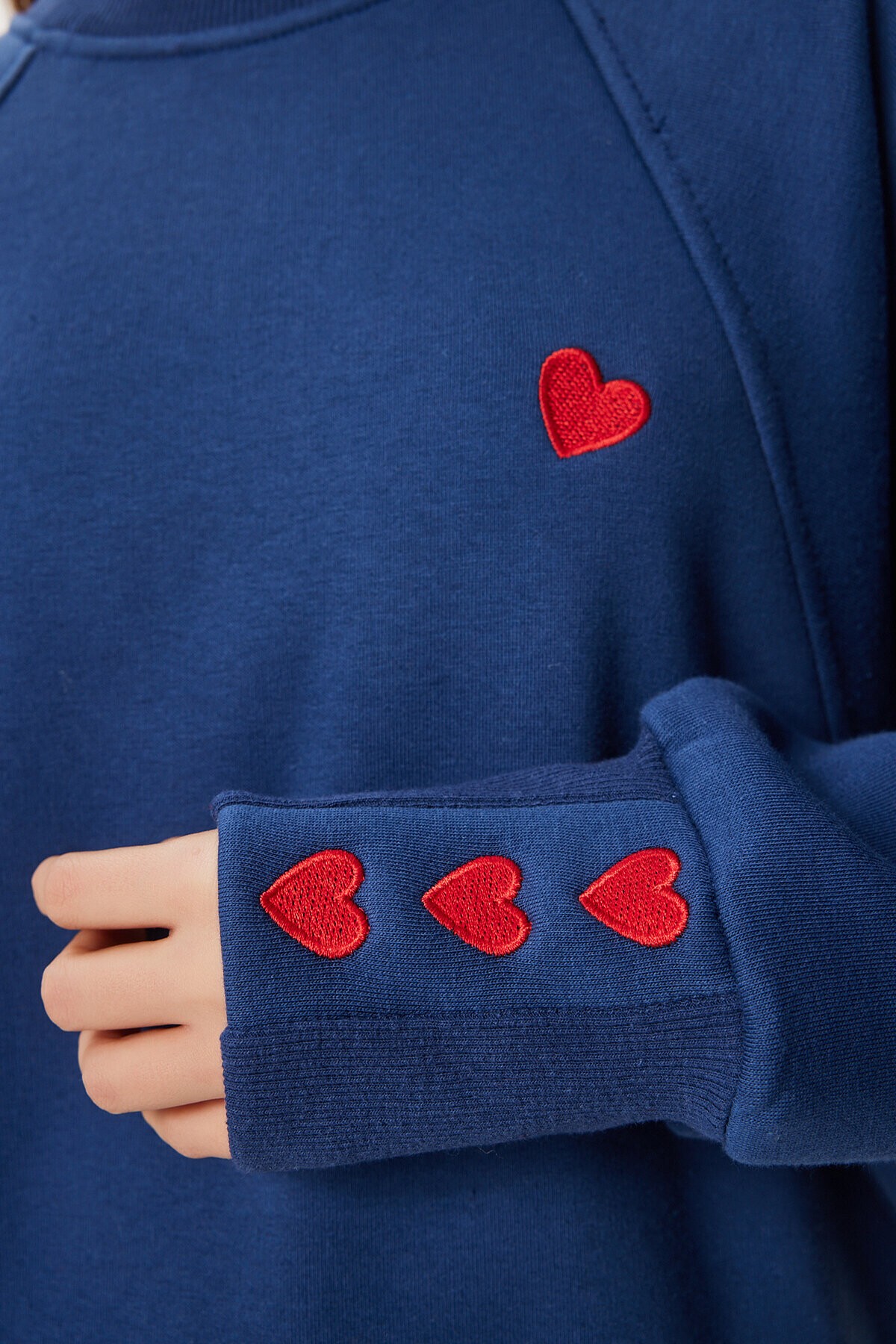 Kalp Nakışlı Şardonlu Örme Sweatshirt KOBALT MAVİ LMP0005
