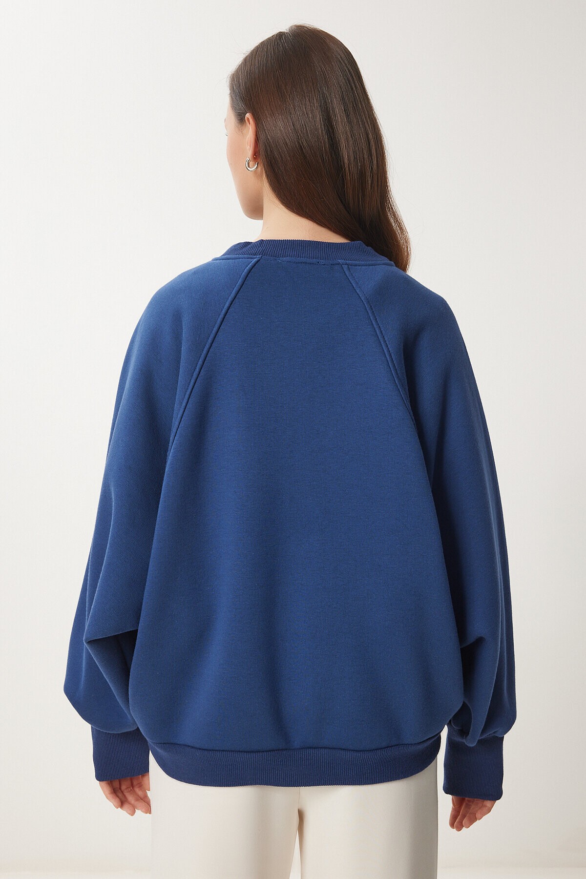 Kalp Nakışlı Şardonlu Örme Sweatshirt KOBALT MAVİ LMP0005