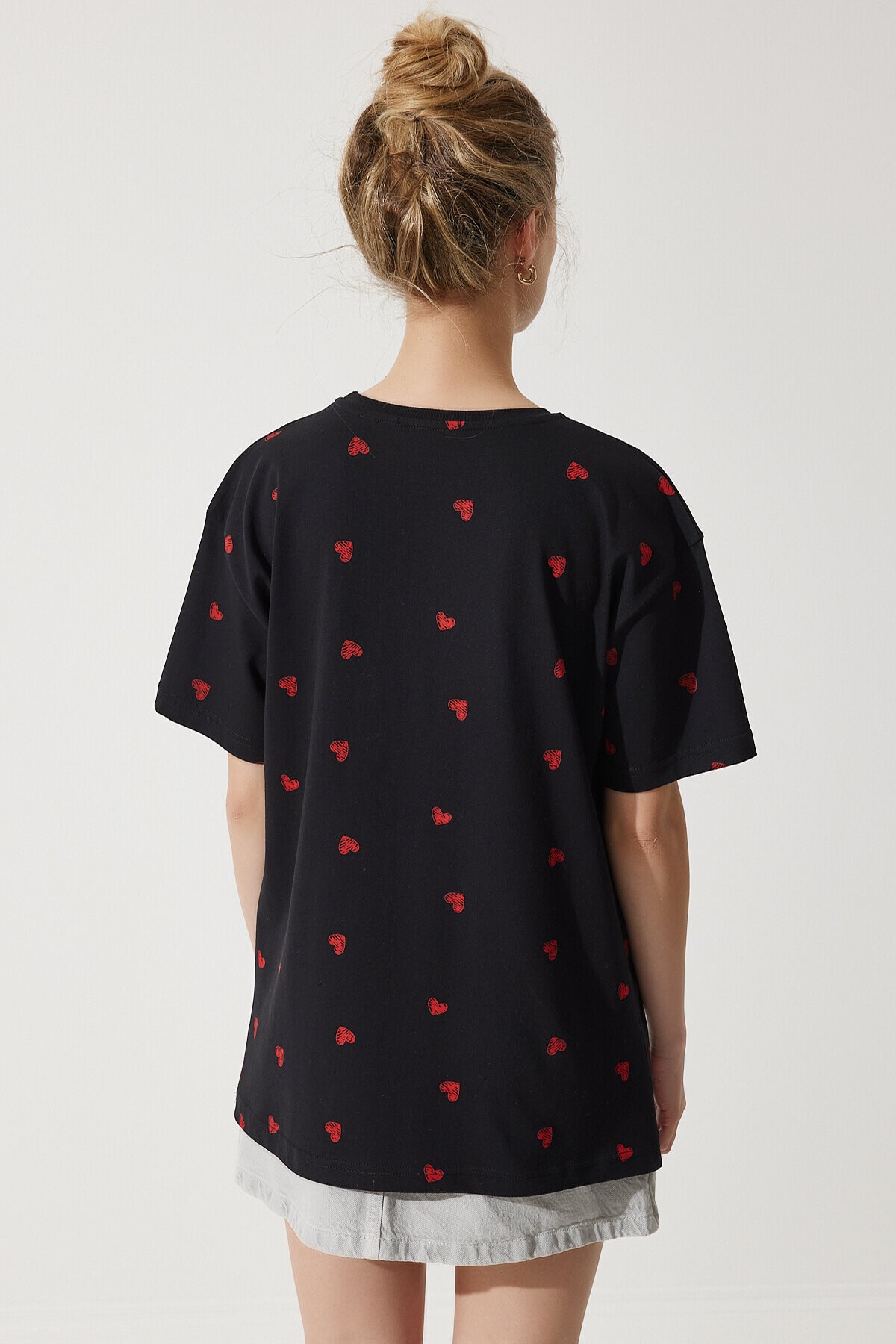 Kalpli %100 Pamuk Oversize Uzun Örme T-shirt SİYAH LNJ0023