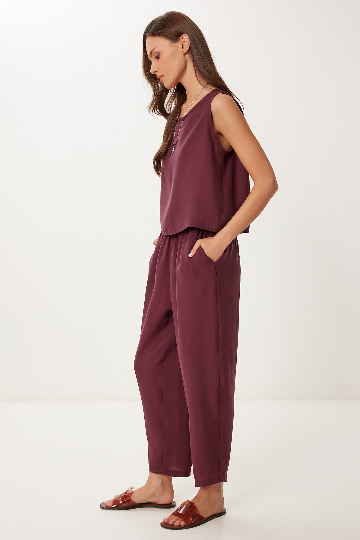 Kolsuz Bluz Pantolon Takım BORDO LMC0058