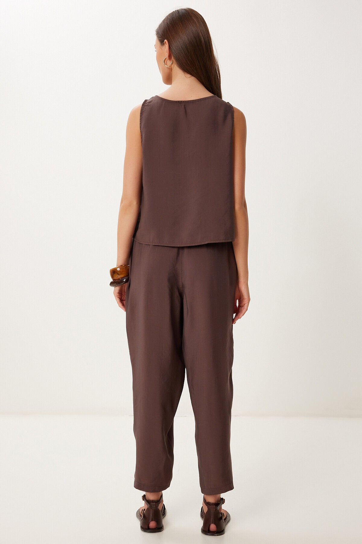 Kolsuz Bluz Pantolon Takım KAHVERENGİ LMC0058