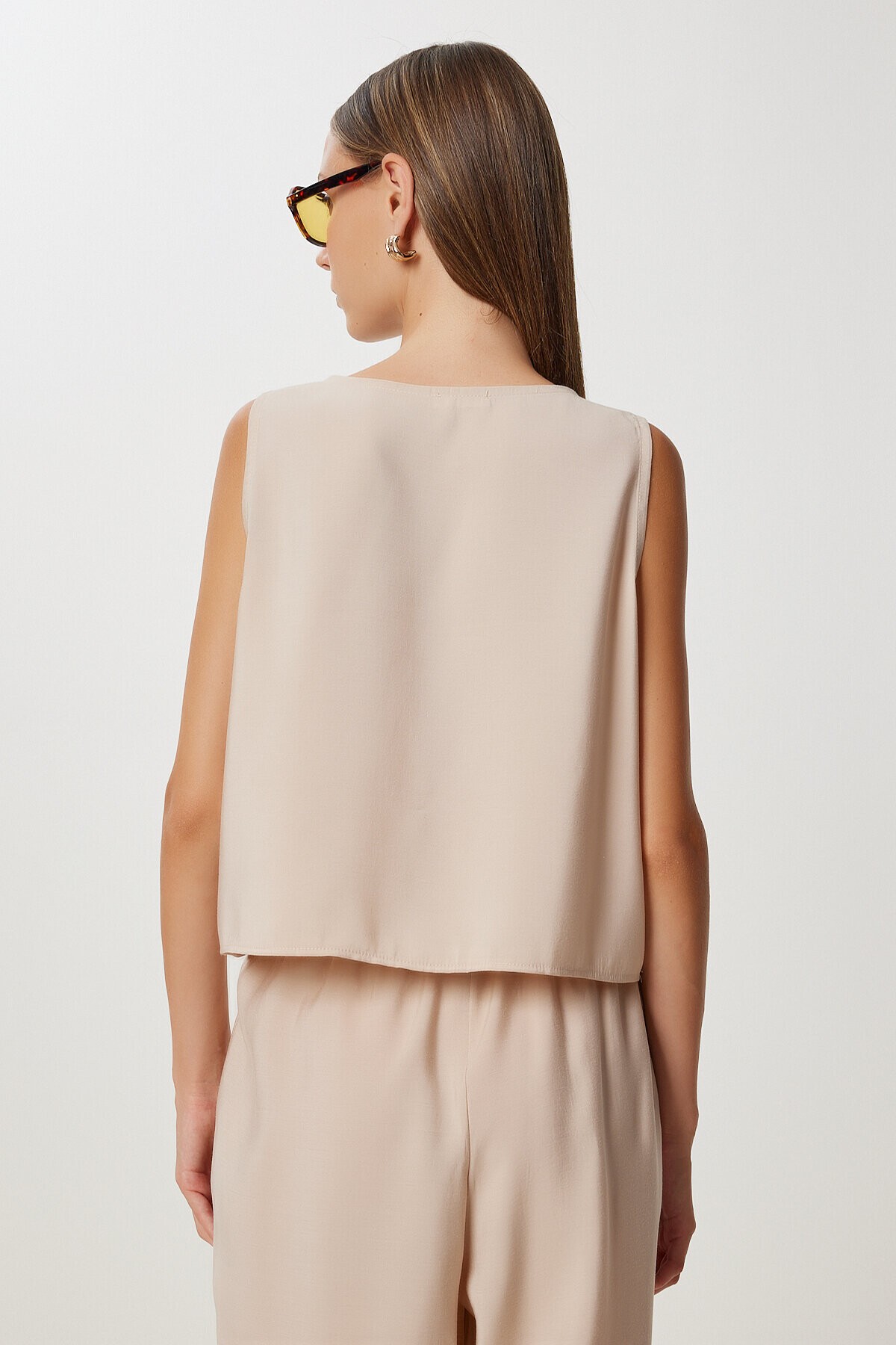 Kolsuz Bluz Pantolon Takım KOYU KREM LMC0058