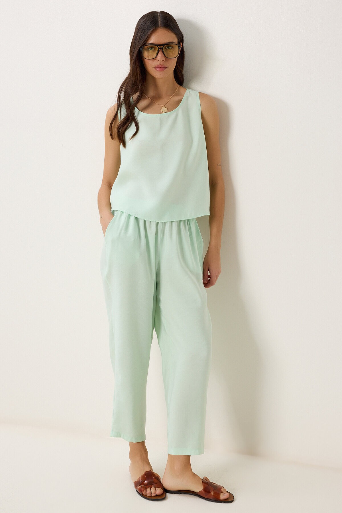 Kolsuz Bluz Pantolon Takım SU YEŞİLİ LMC0058