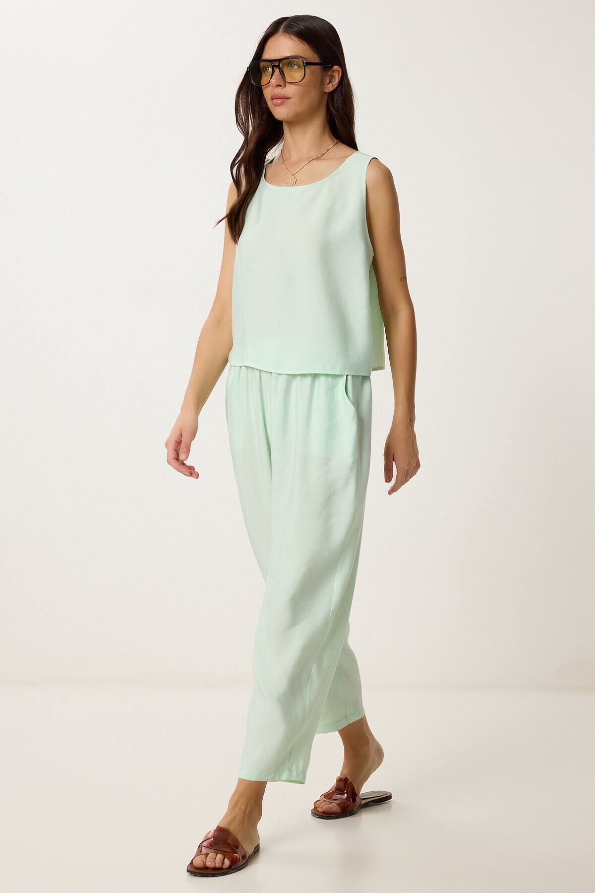 Kolsuz Bluz Pantolon Takım SU YEŞİLİ LMC0058