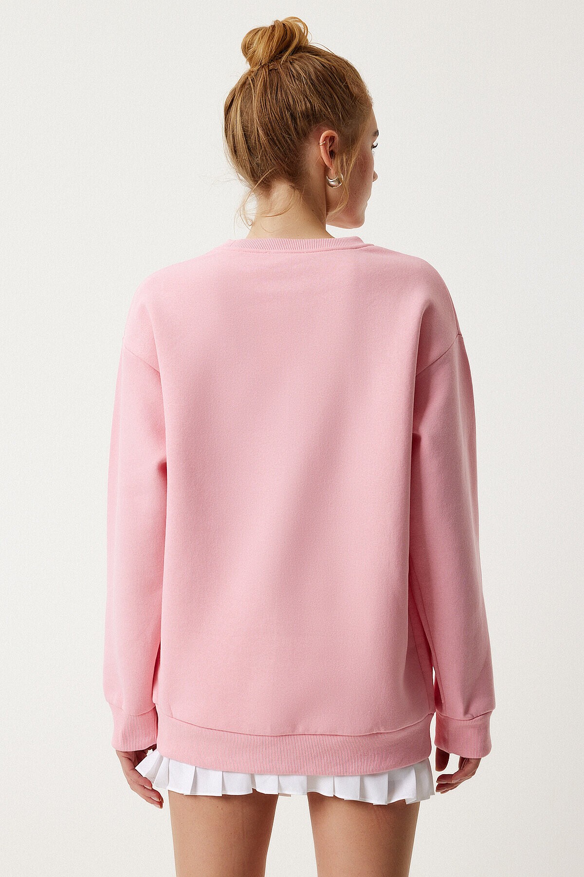 Oversize Şardonlu Basic Sweatshirt PEMBE LOW0001