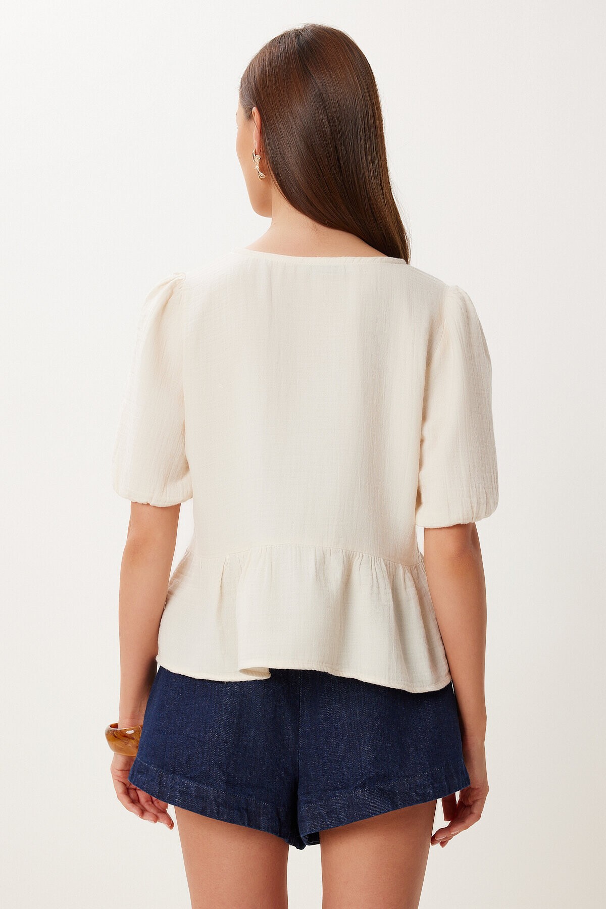 Volanlı Müslin Bluz KREM LMX0091
