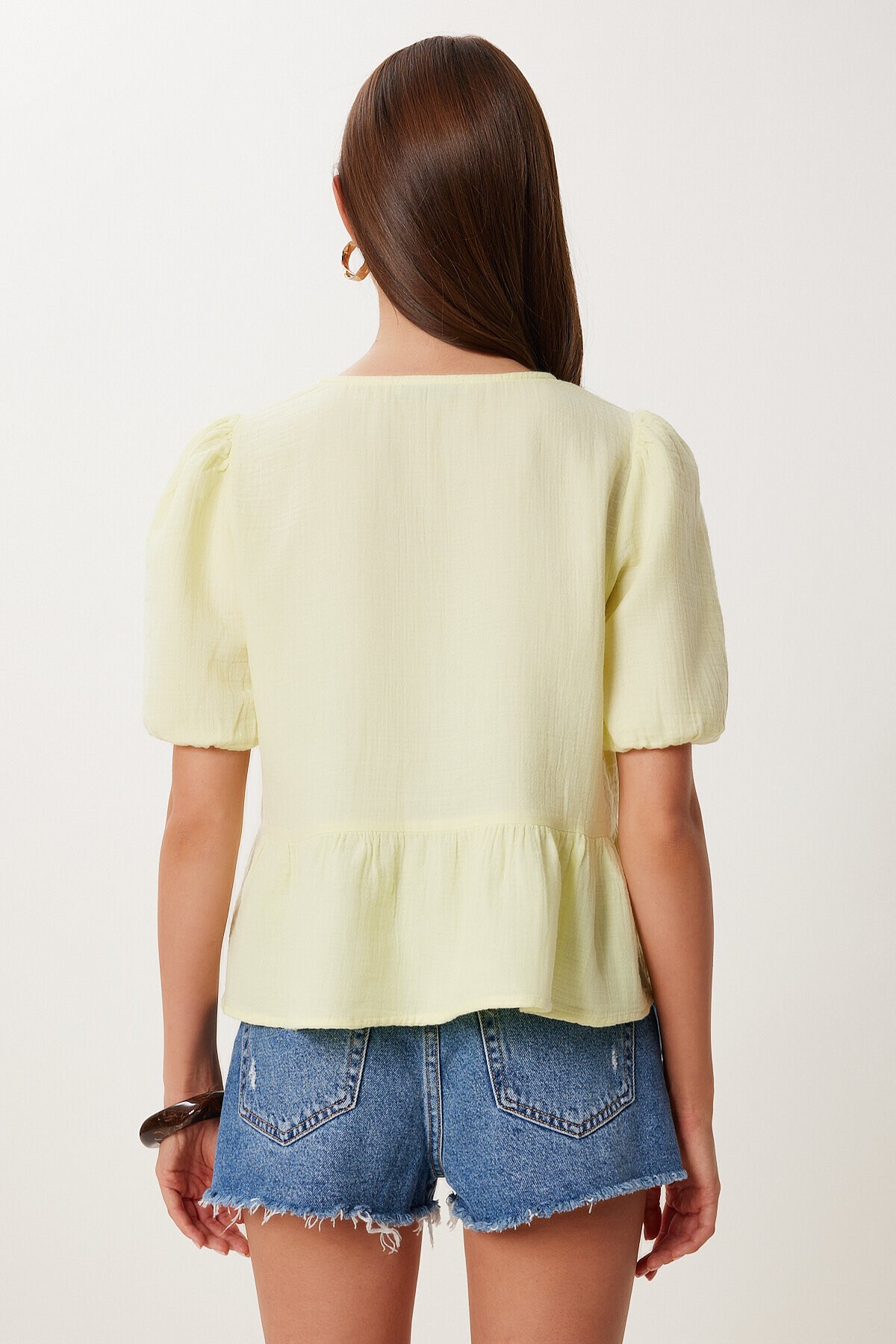 Volanlı Müslin Bluz SARI LMX0091