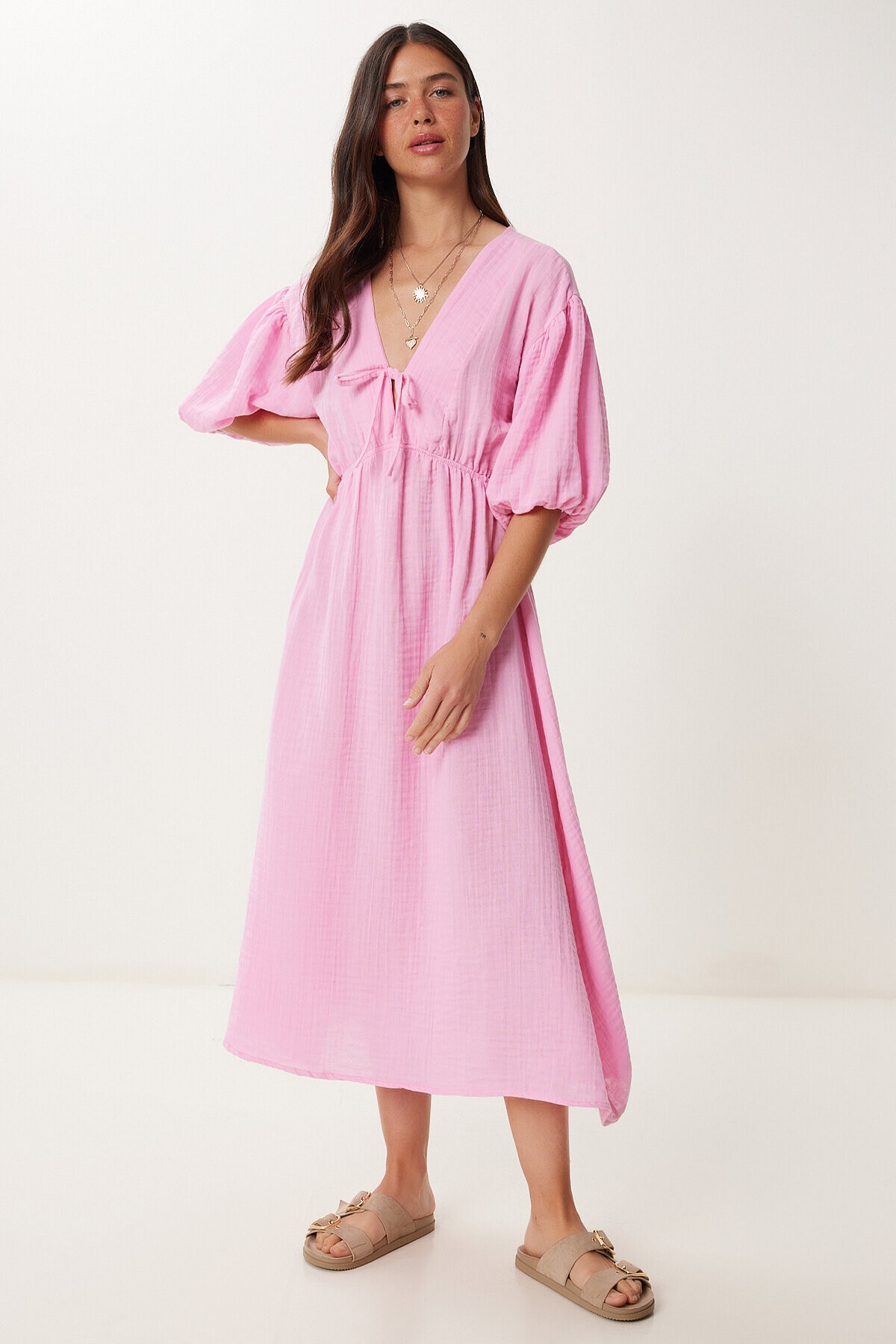 Yazlık Midi Müslin Elbise PEMBE LKB0014