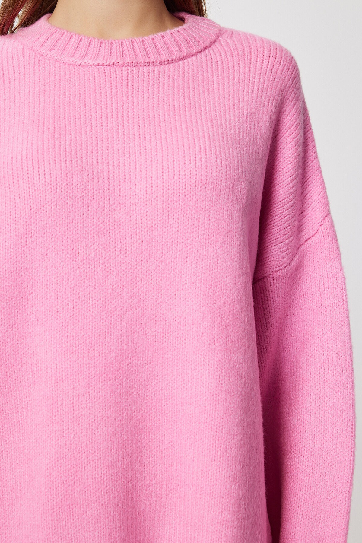 Yumuşak Dokulu Oversize Triko Kazak PEMBE LPF0063