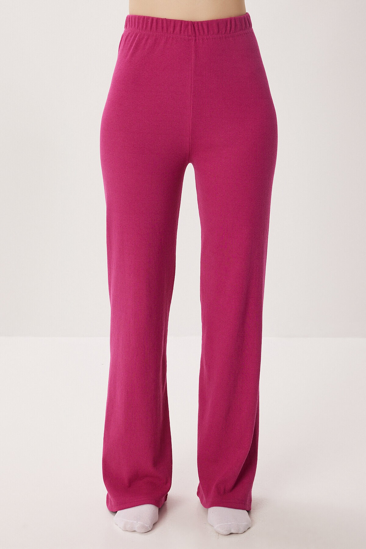 Askılı Crop Fitilli Örme Pijama Takımı KOYU PEMBE LRN0018