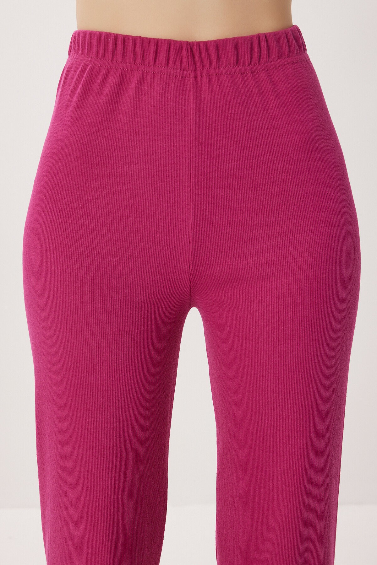 Askılı Crop Fitilli Örme Pijama Takımı KOYU PEMBE LRN0018