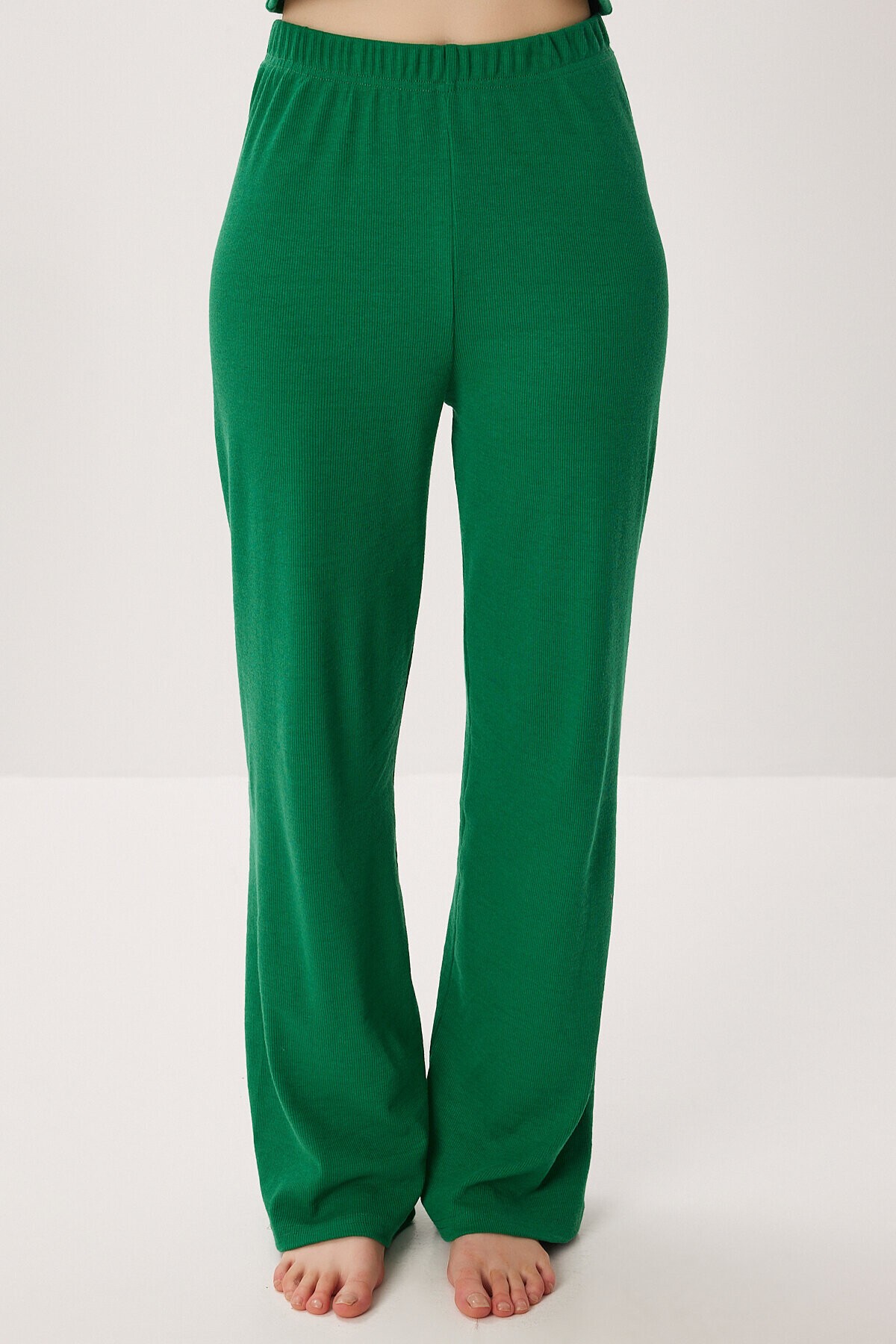 Askılı Crop Fitilli Örme Pijama Takımı KOYU YEŞİL LRN0018