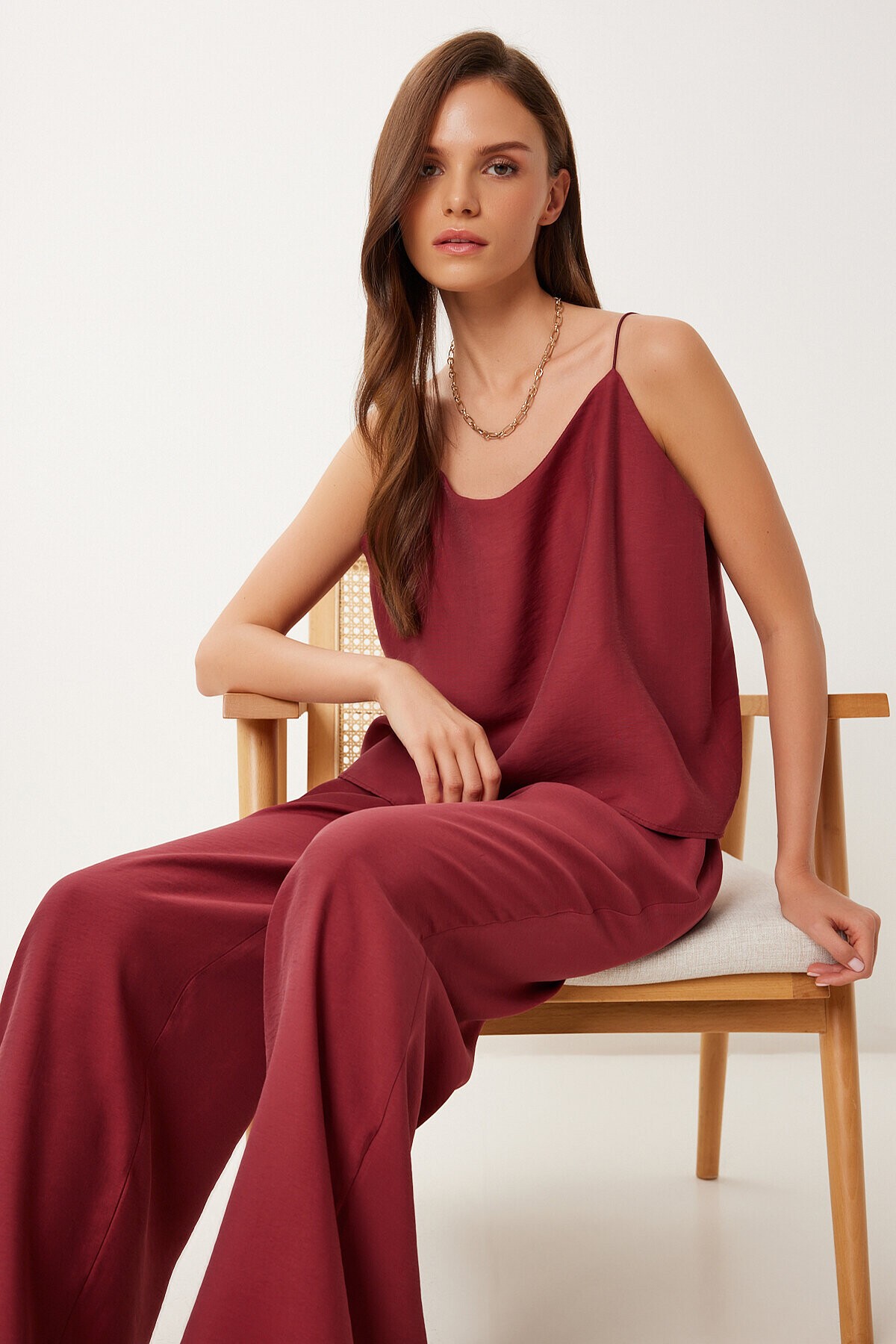 Askılı Modal Bluz Pantolon Takım BORDO LRV0108