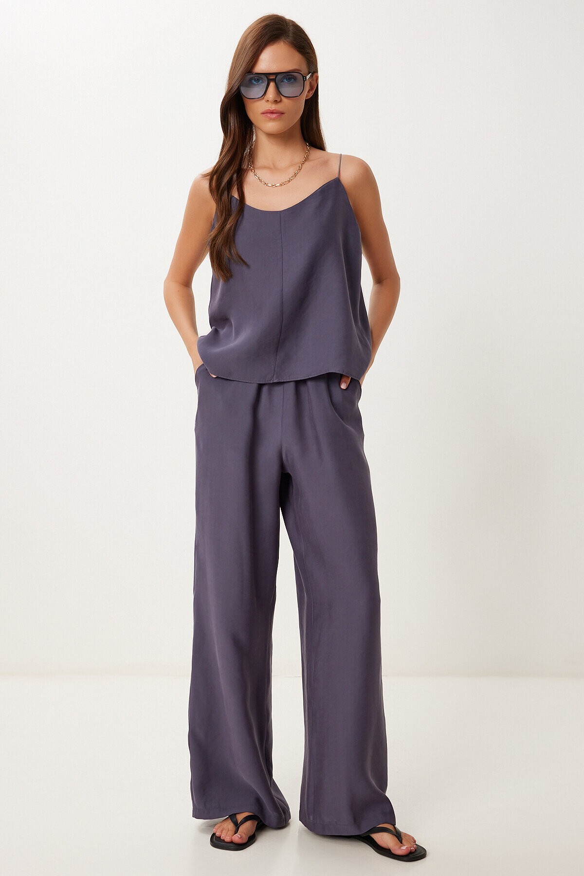 Askılı Modal Bluz Pantolon Takım FÜME LRV0108