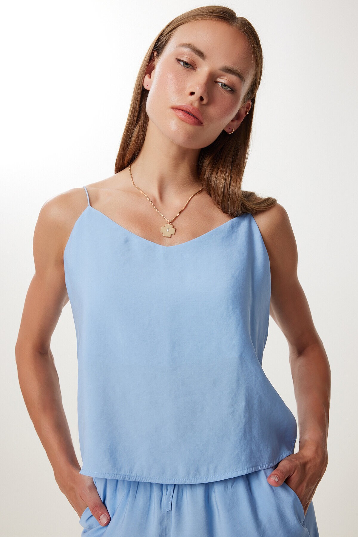 Askılı Modal Bluz Pantolon Takım GÖK MAVİ LRV0108