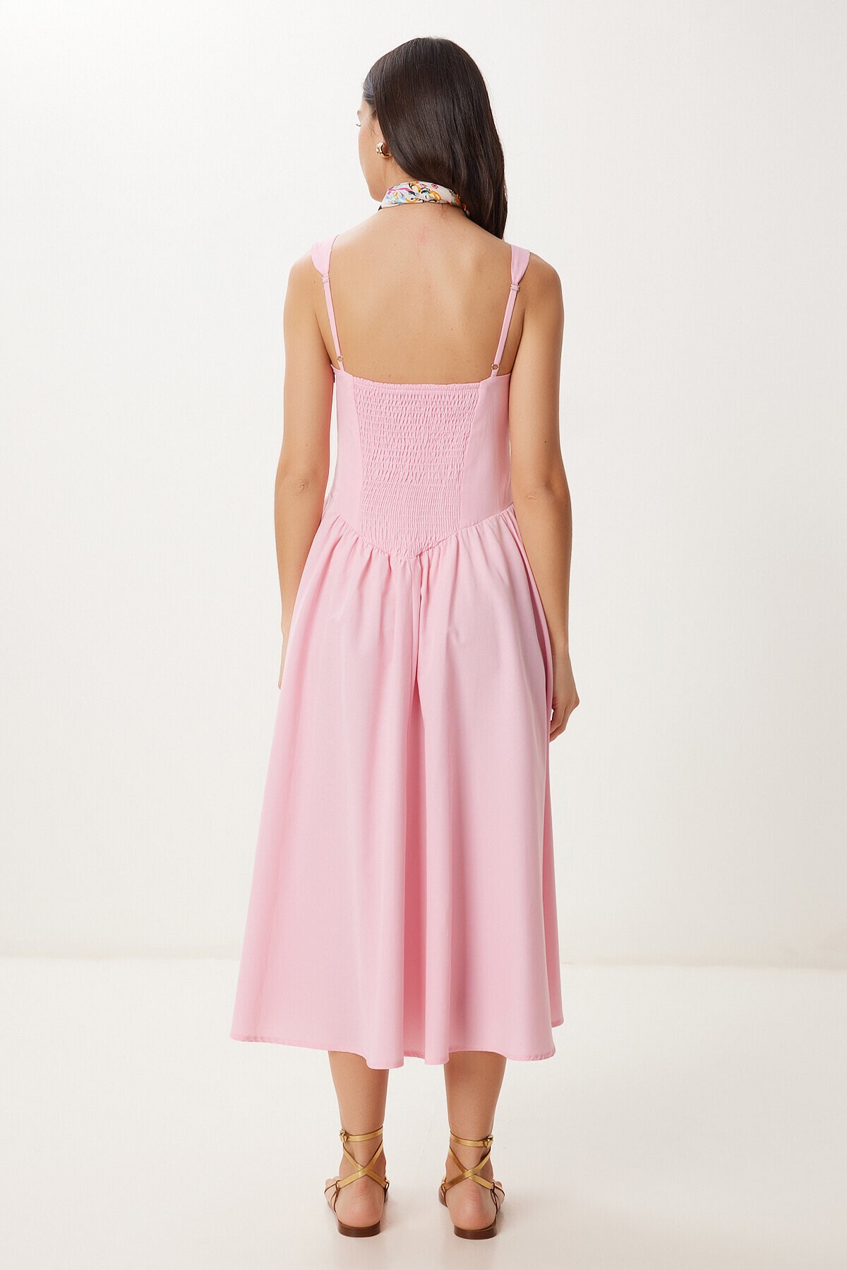 Askılı Yazlık Midi Poplin Elbise PEMBE LRG0030