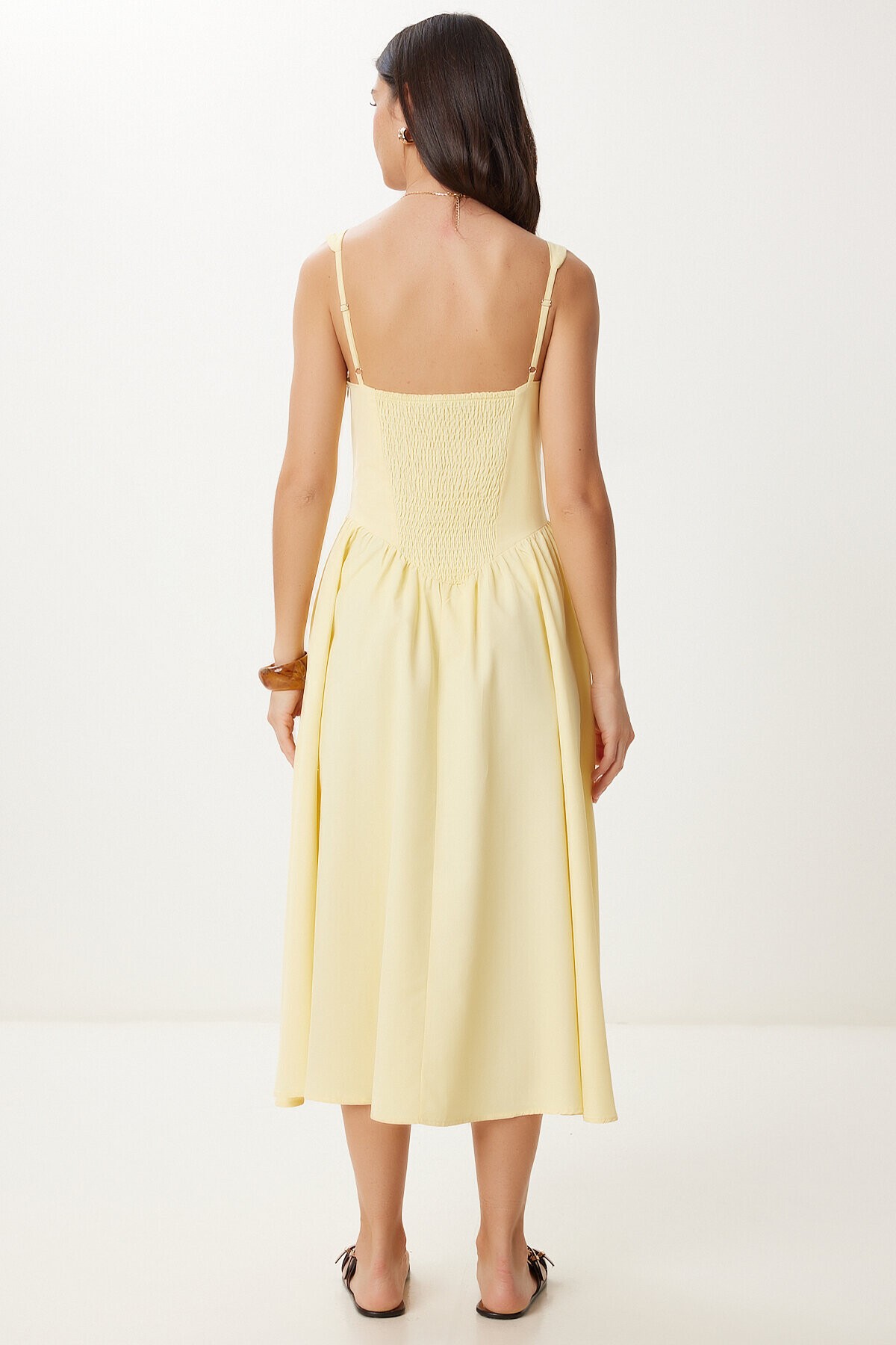 Askılı Yazlık Midi Poplin Elbise SARI LRG0030