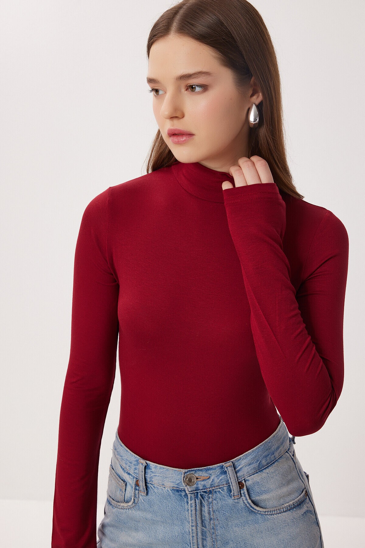 Balıkçı Yaka Viskon Bluz BORDO LRN0023