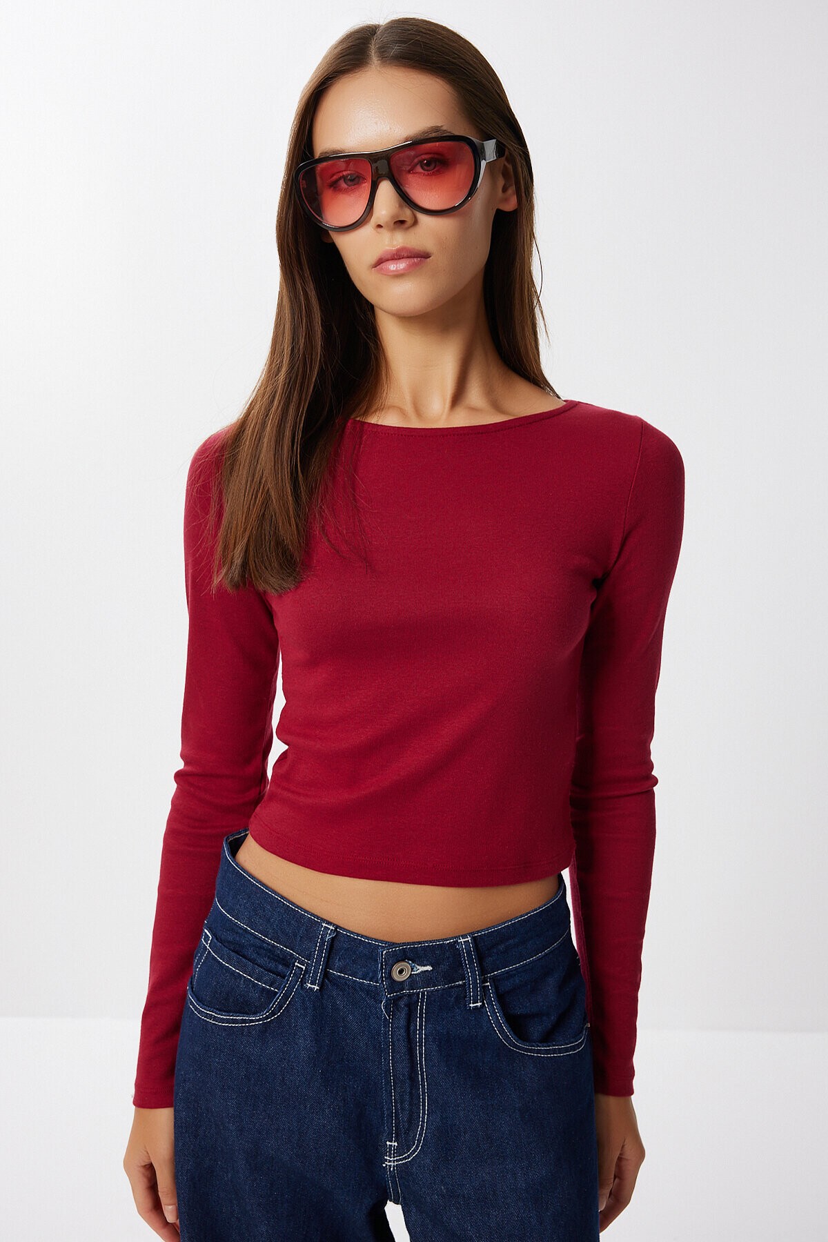 Basic Crop Modal Bluz BORDO LUB0247