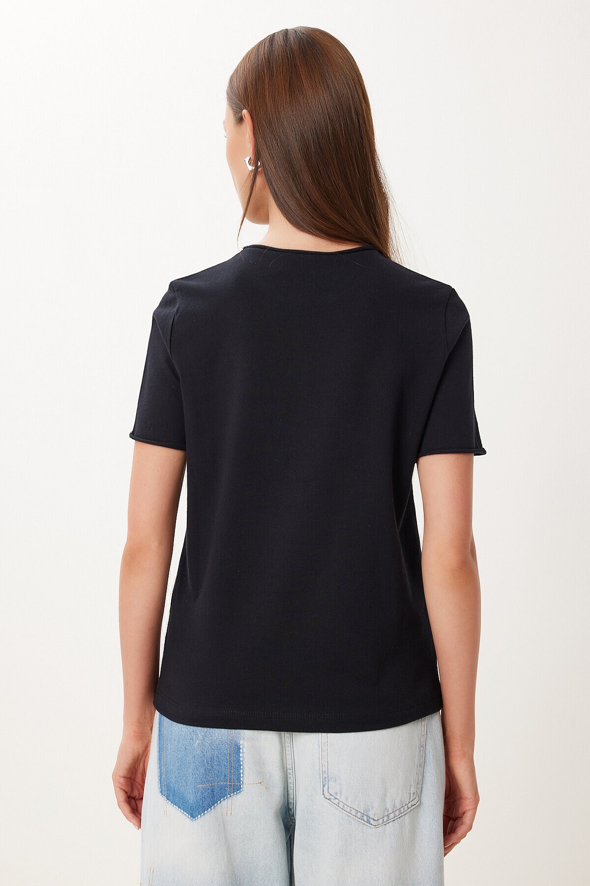 Basic Pamuklu Örme T-shirt SİYAH LUB0124