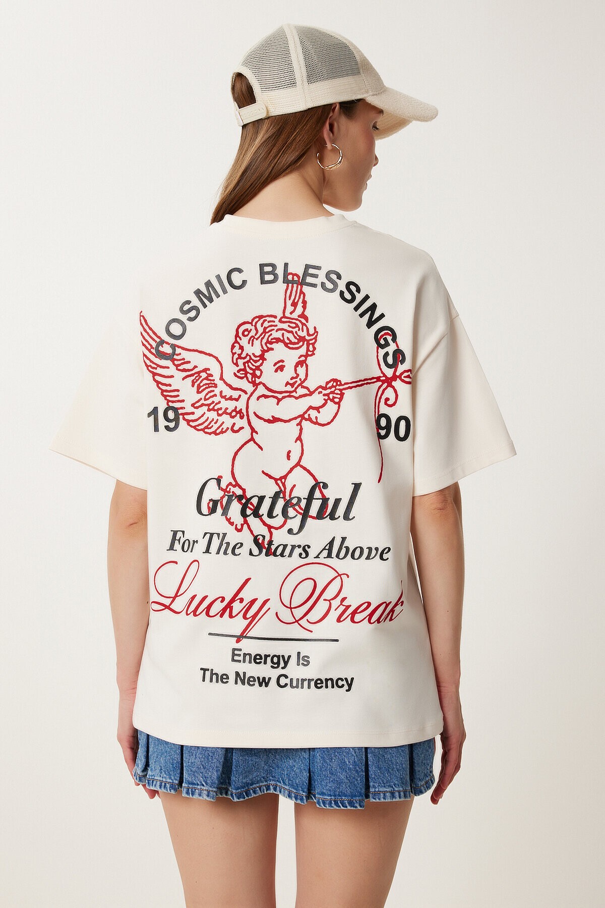 Baskılı Pamuklu Örme T-shirt KREM LUB0134