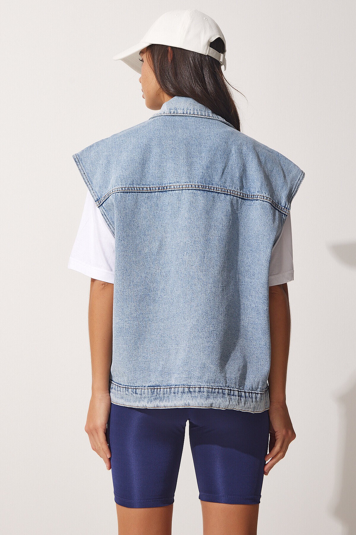 Büyük Cepli Oversize Denim Yelek MAVİ LRV0087
