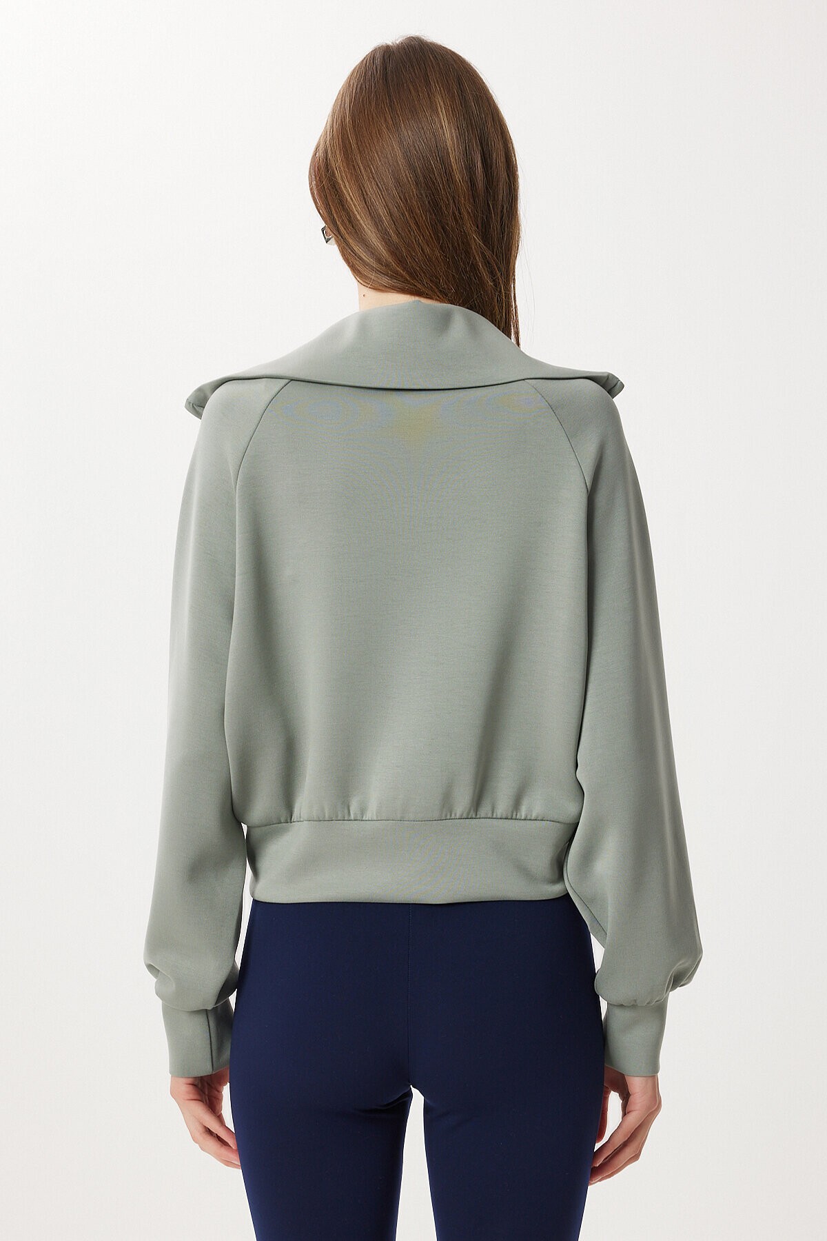 Dik Yaka Fermuarlı Modal Sweatshirt ÇAĞLA YEŞİLİ LUB0308