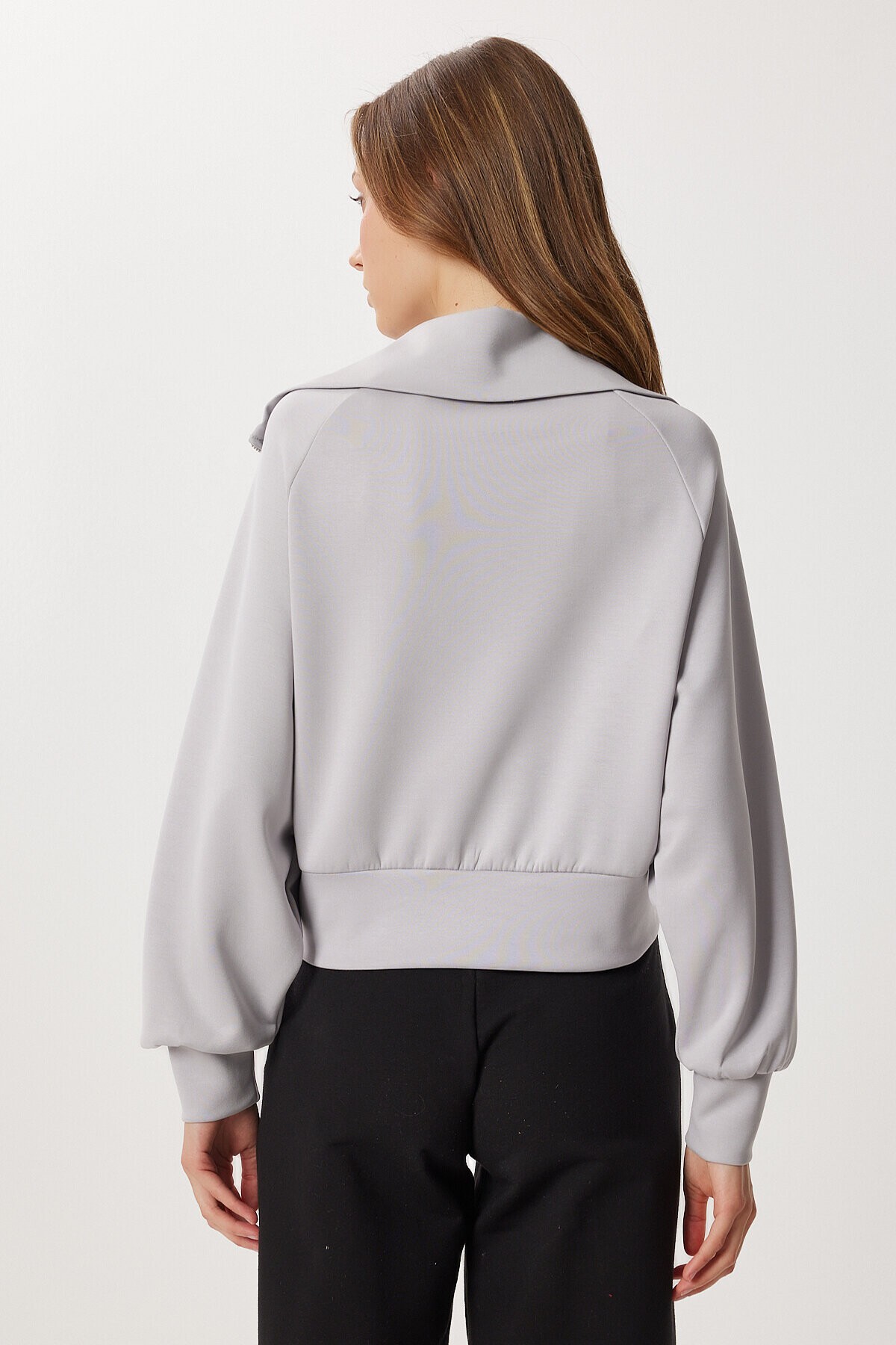 Dik Yaka Fermuarlı Modal Sweatshirt TAŞ GRİSİ LUB0308