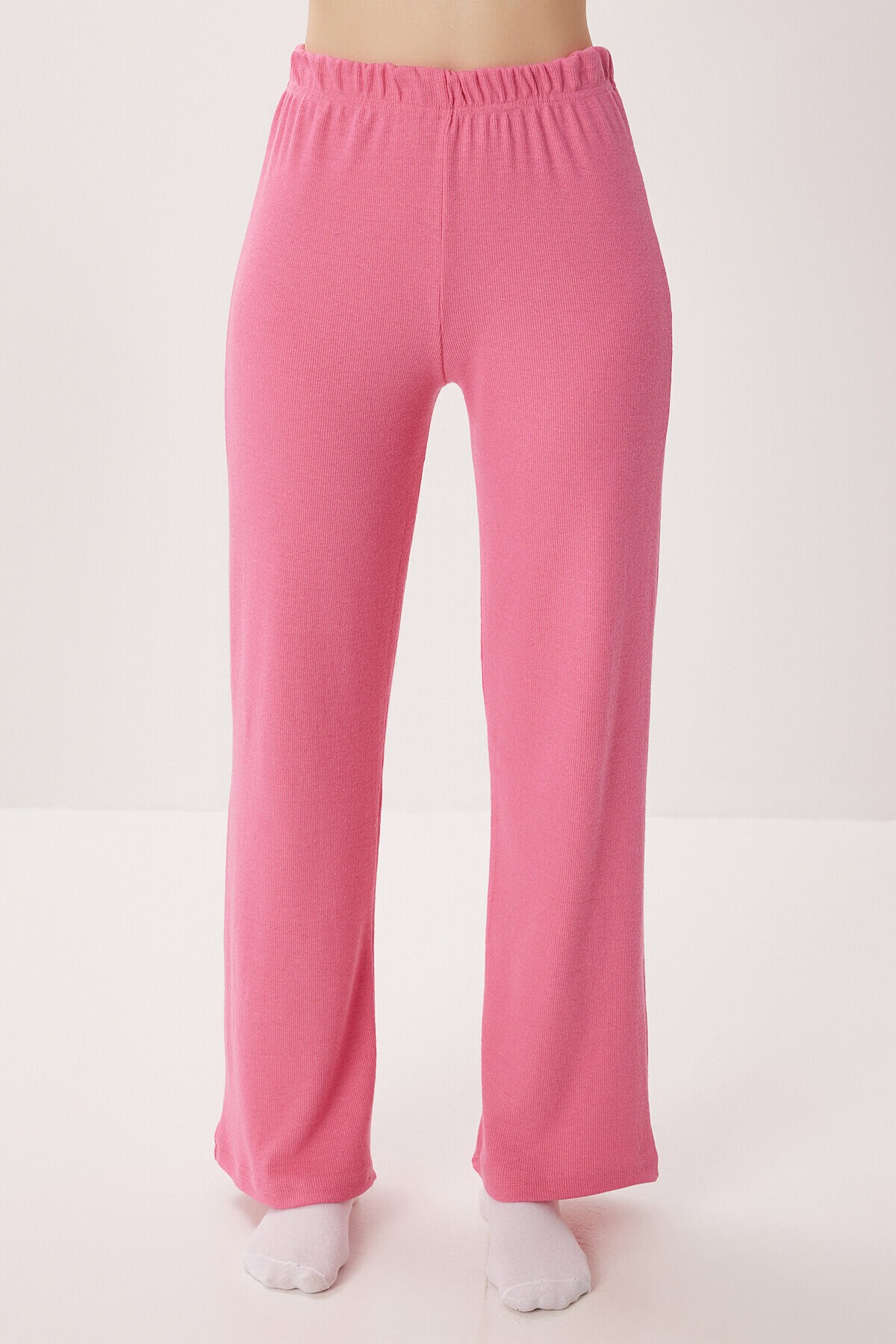 Düğmeli Fitilli Örme Hırka Pijama Takımı PEMBE LRN0017
