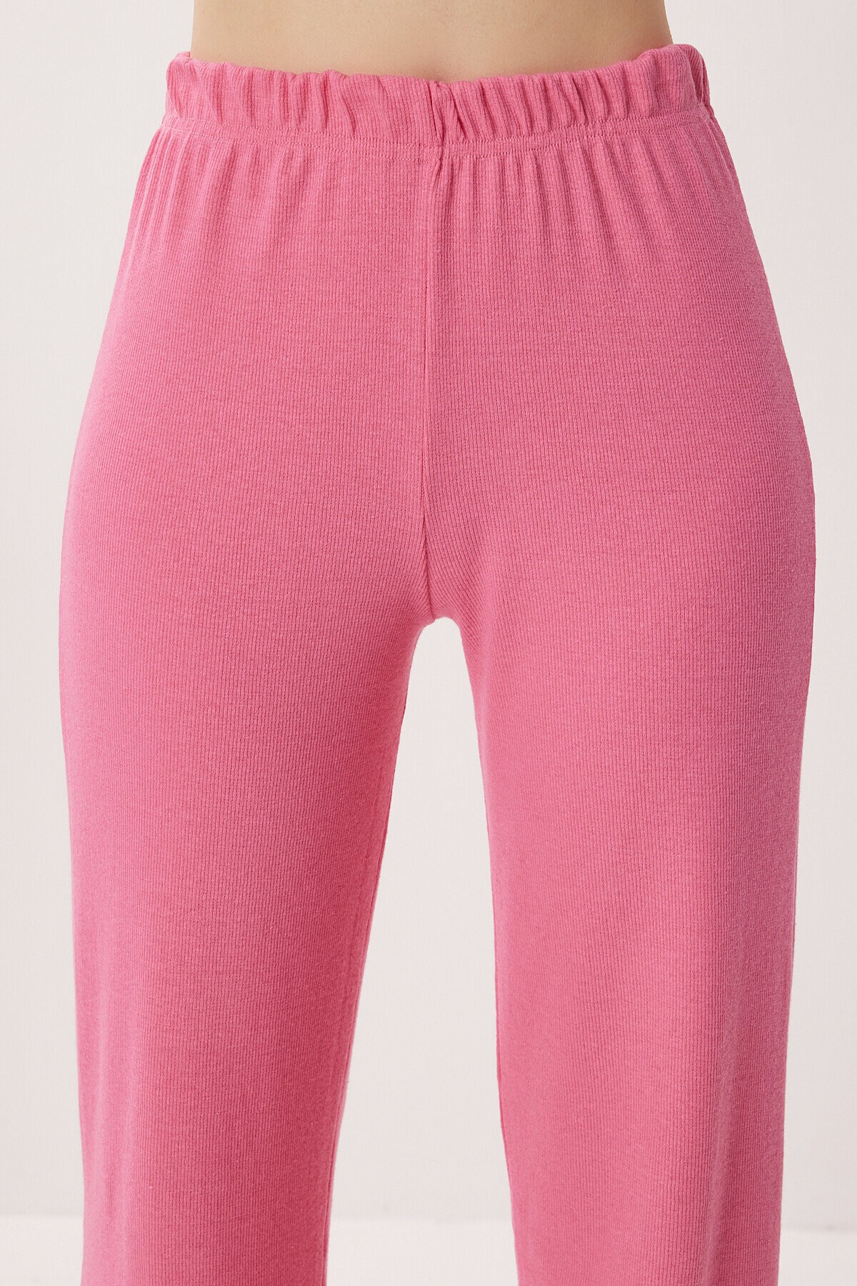 Düğmeli Fitilli Örme Hırka Pijama Takımı PEMBE LRN0017