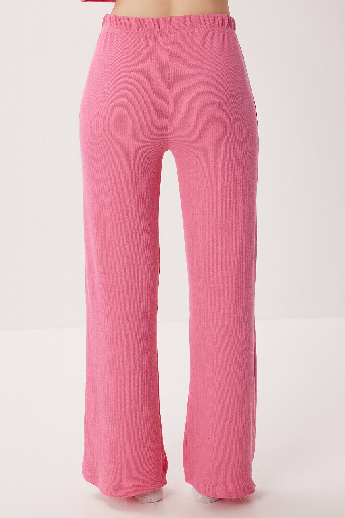 Düğmeli Fitilli Örme Hırka Pijama Takımı PEMBE LRN0017