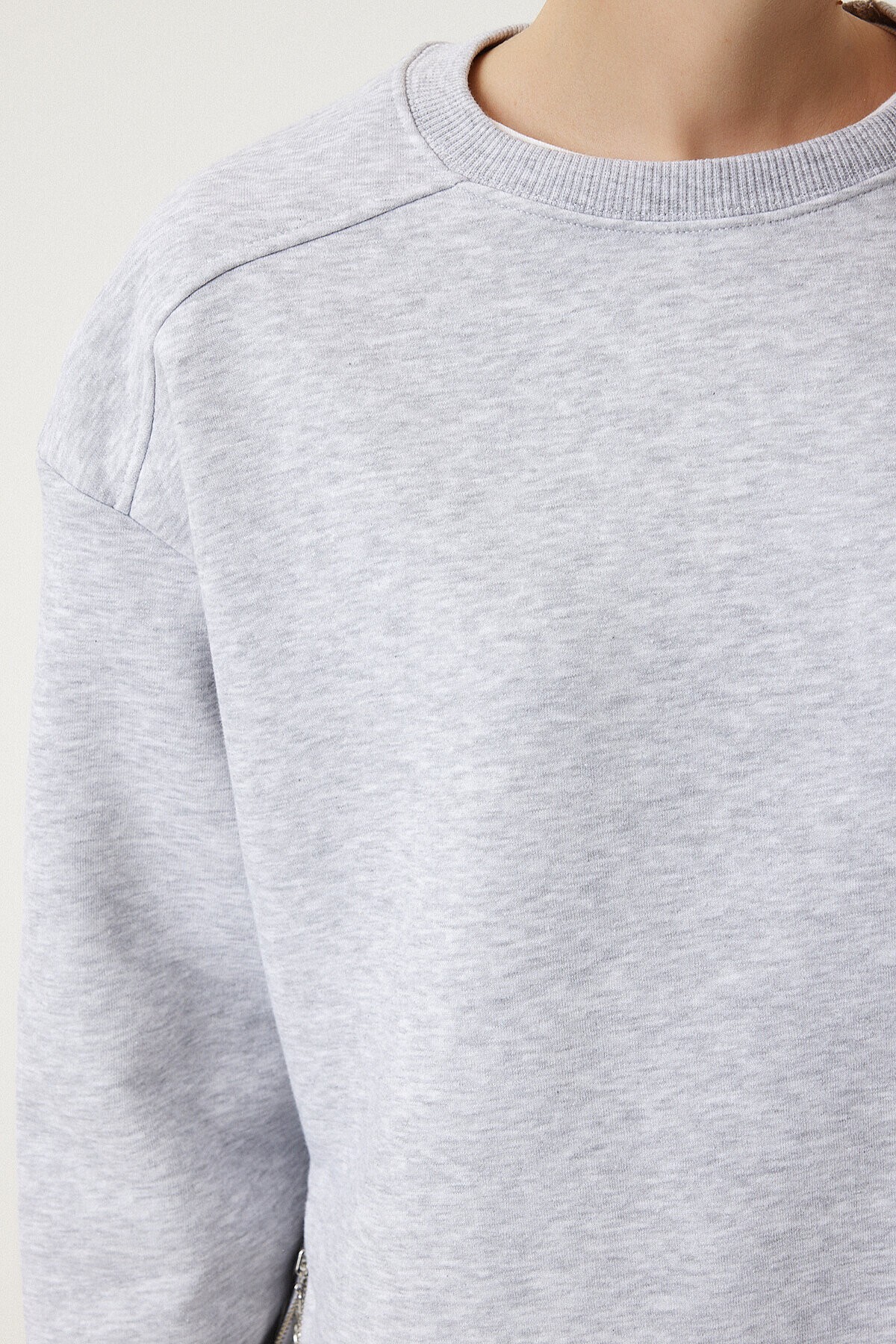 Fermuar Detaylı Şardonlu Sweatshirt GRİ LUB0003