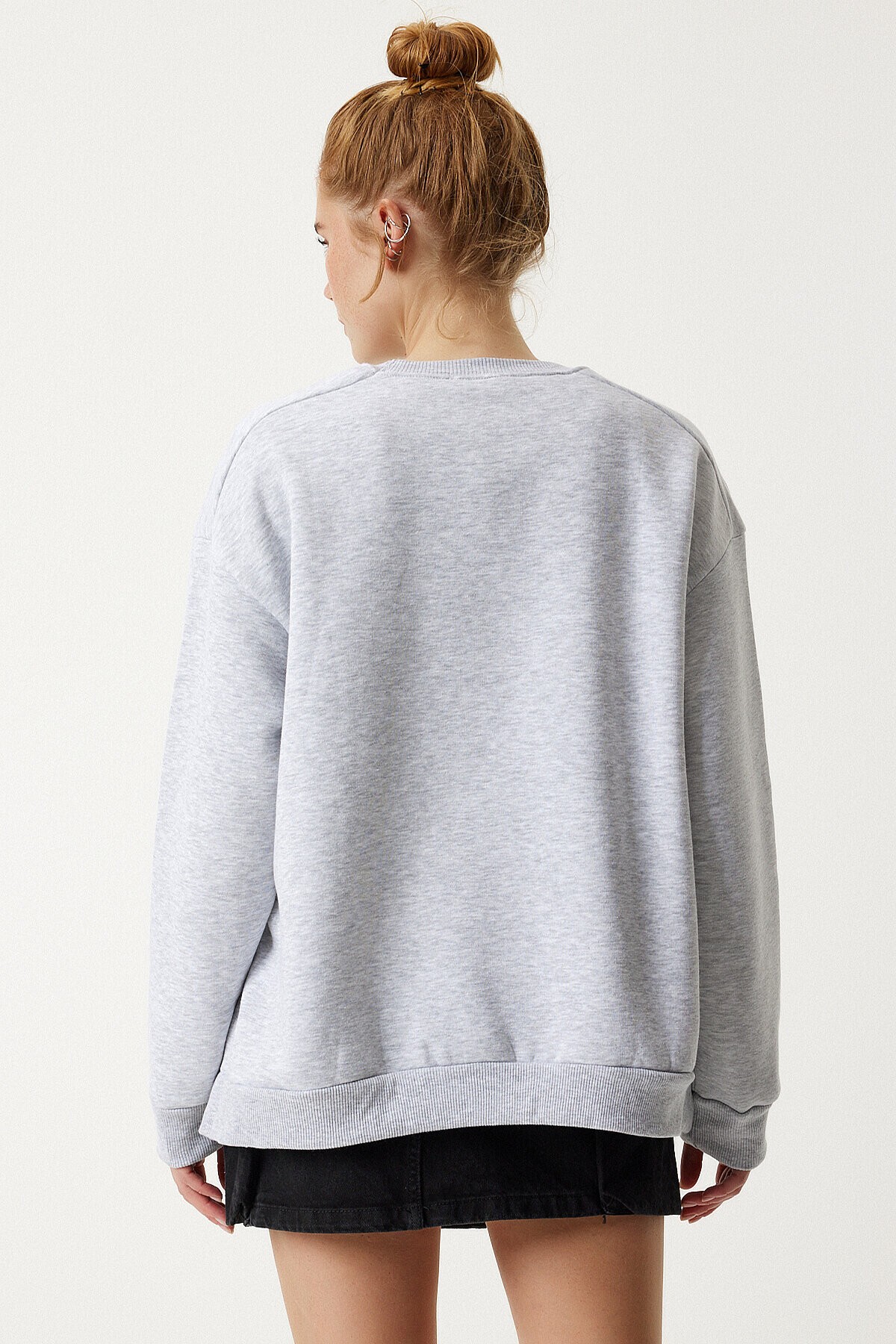 Fermuar Detaylı Şardonlu Sweatshirt GRİ LUB0003