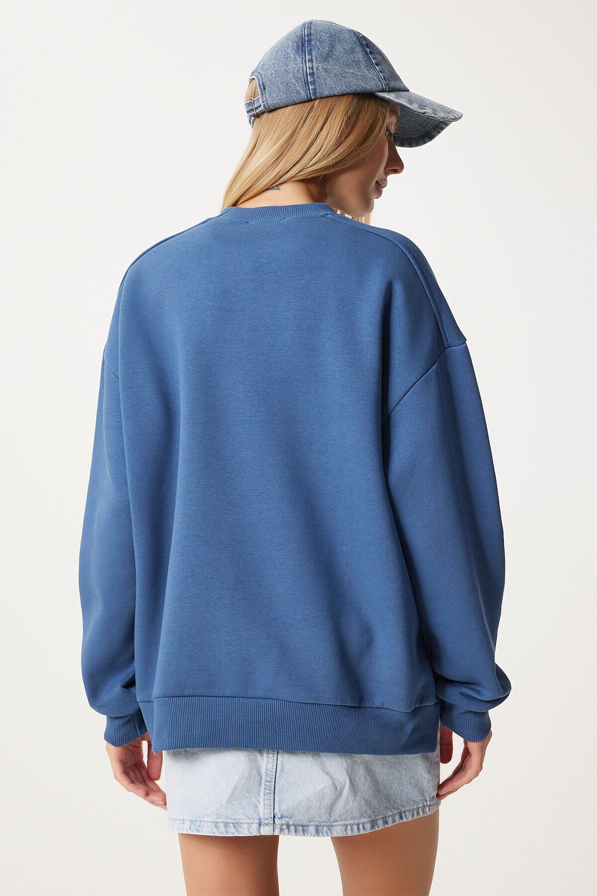 Fermuar Detaylı Şardonlu Sweatshirt İNDİGO MAVİ LUB0003