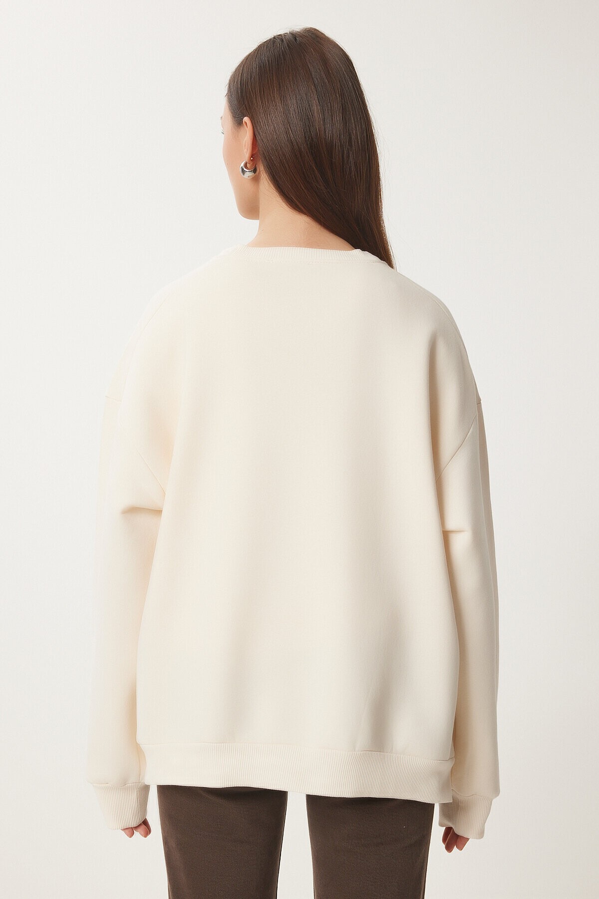 Fermuar Detaylı Şardonlu Sweatshirt KREM LUB0003