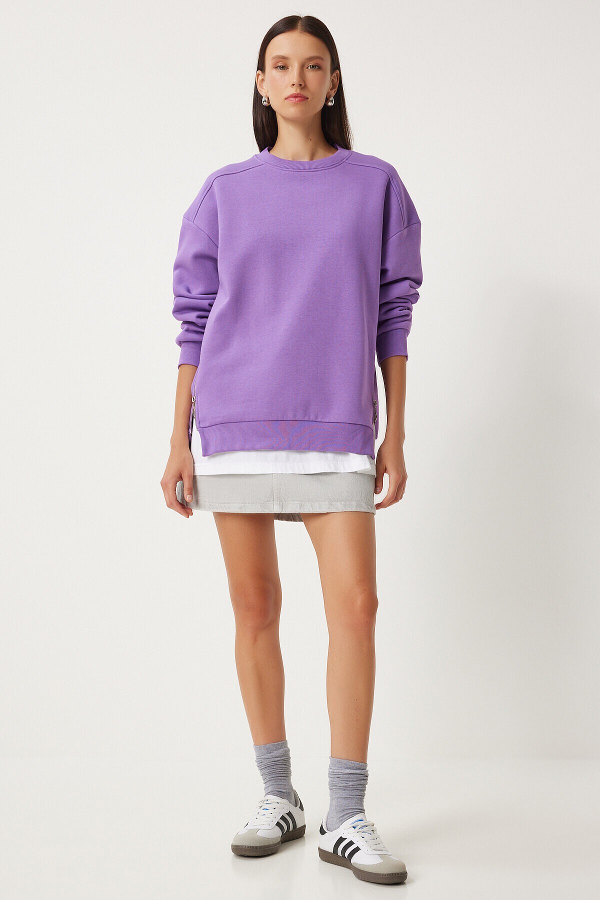 Fermuar Detaylı Şardonlu Sweatshirt MOR LUB0003