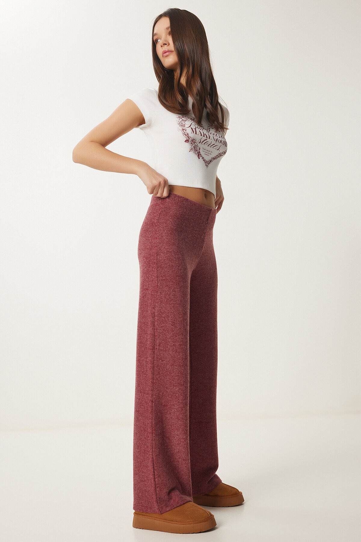 Geniş Paça Rahat Yumoş Pantolon BORDO LUB0073