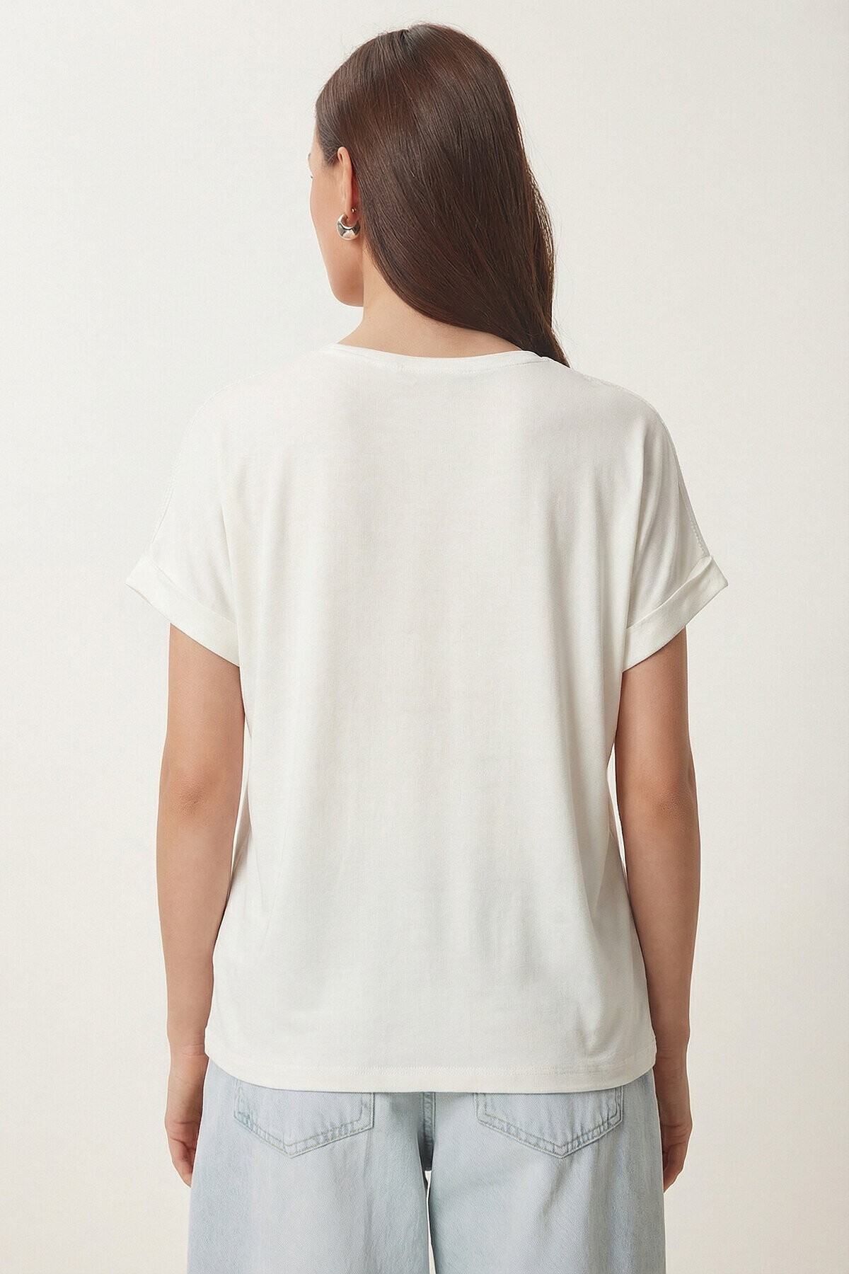 Güpür Detaylı Viskon T-shirt EKRU LRN0006