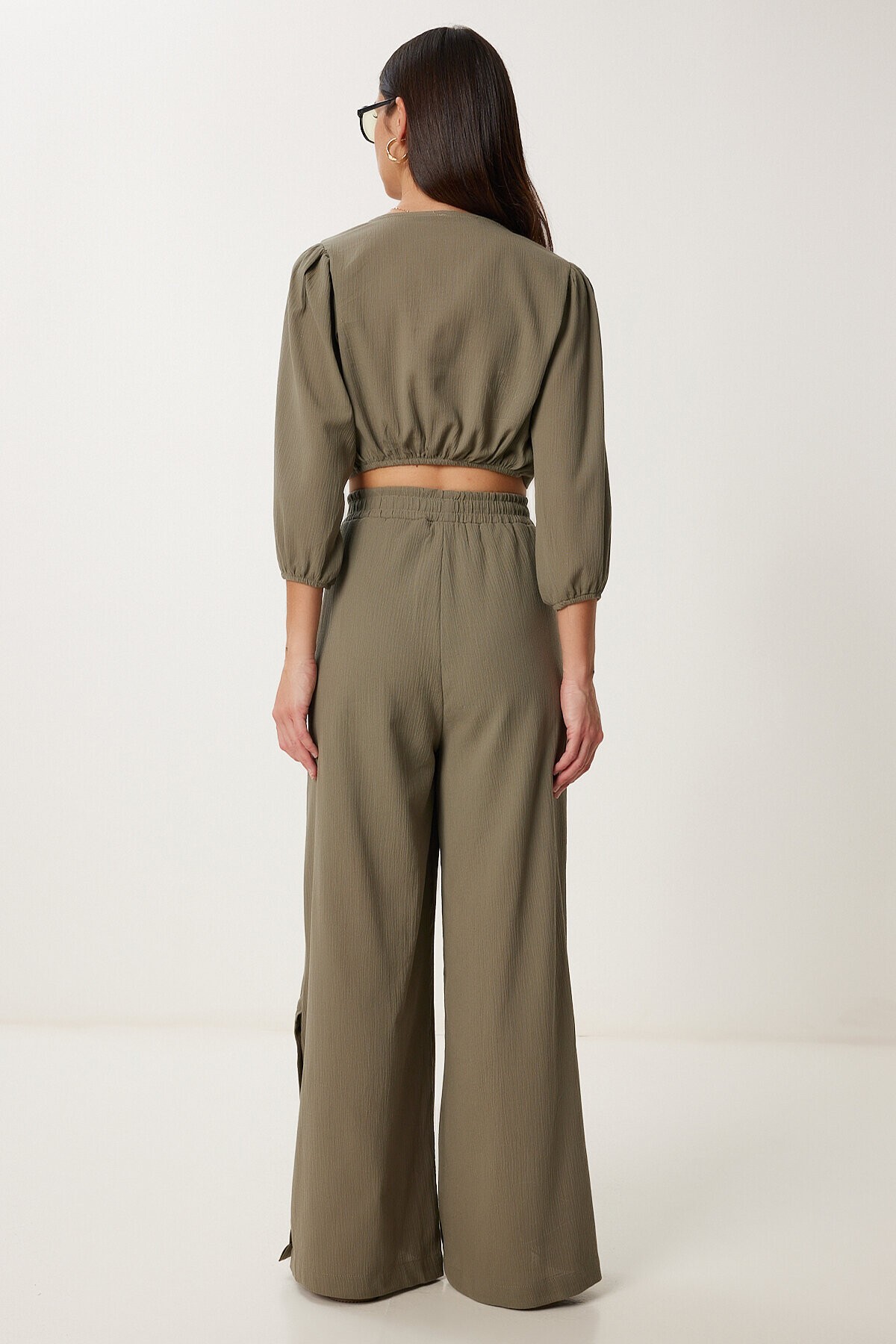 Keten Crop Bluz Pantolon Takım HAKİ LRV0107