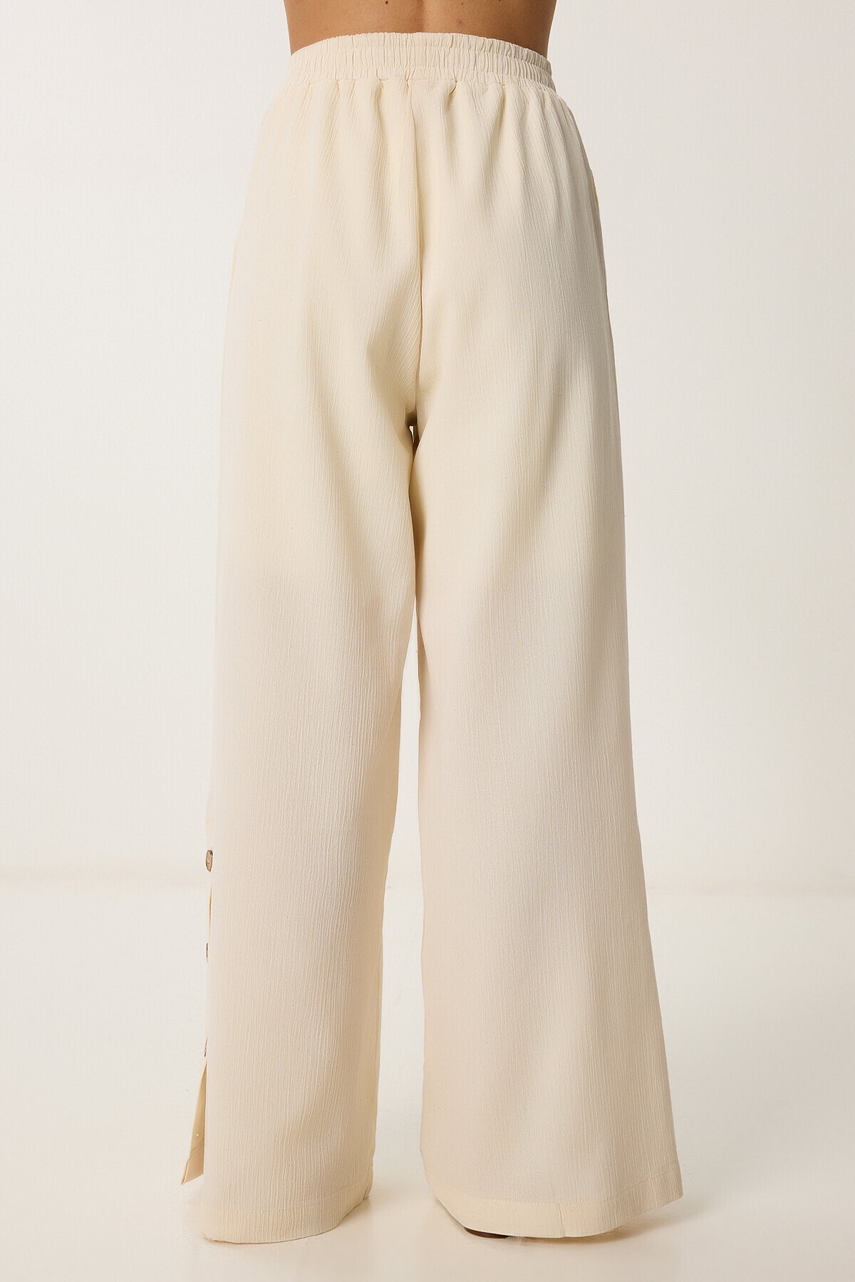 Keten Crop Bluz Pantolon Takım KREM LRV0107