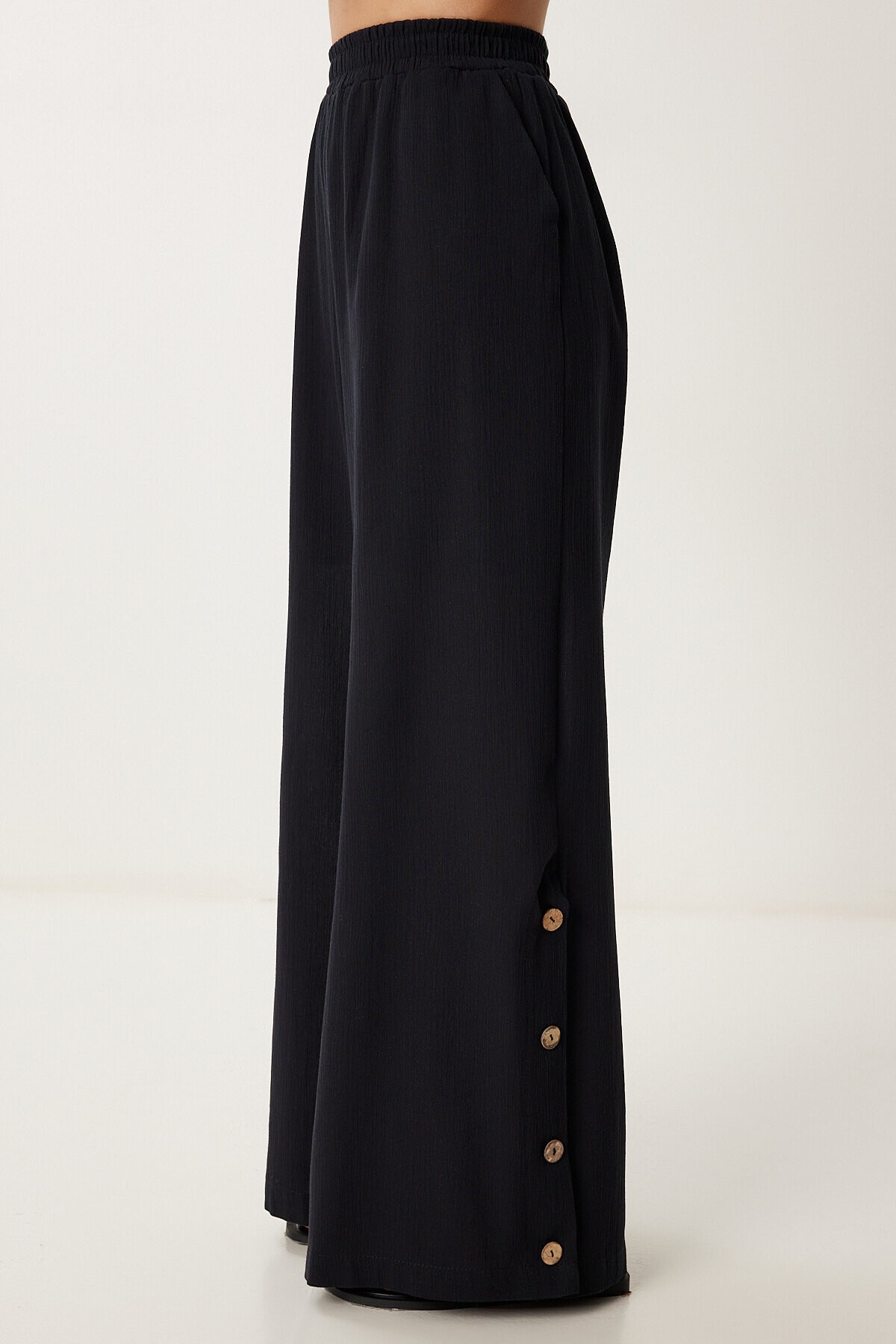 Keten Crop Bluz Pantolon Takım SİYAH LRV0107