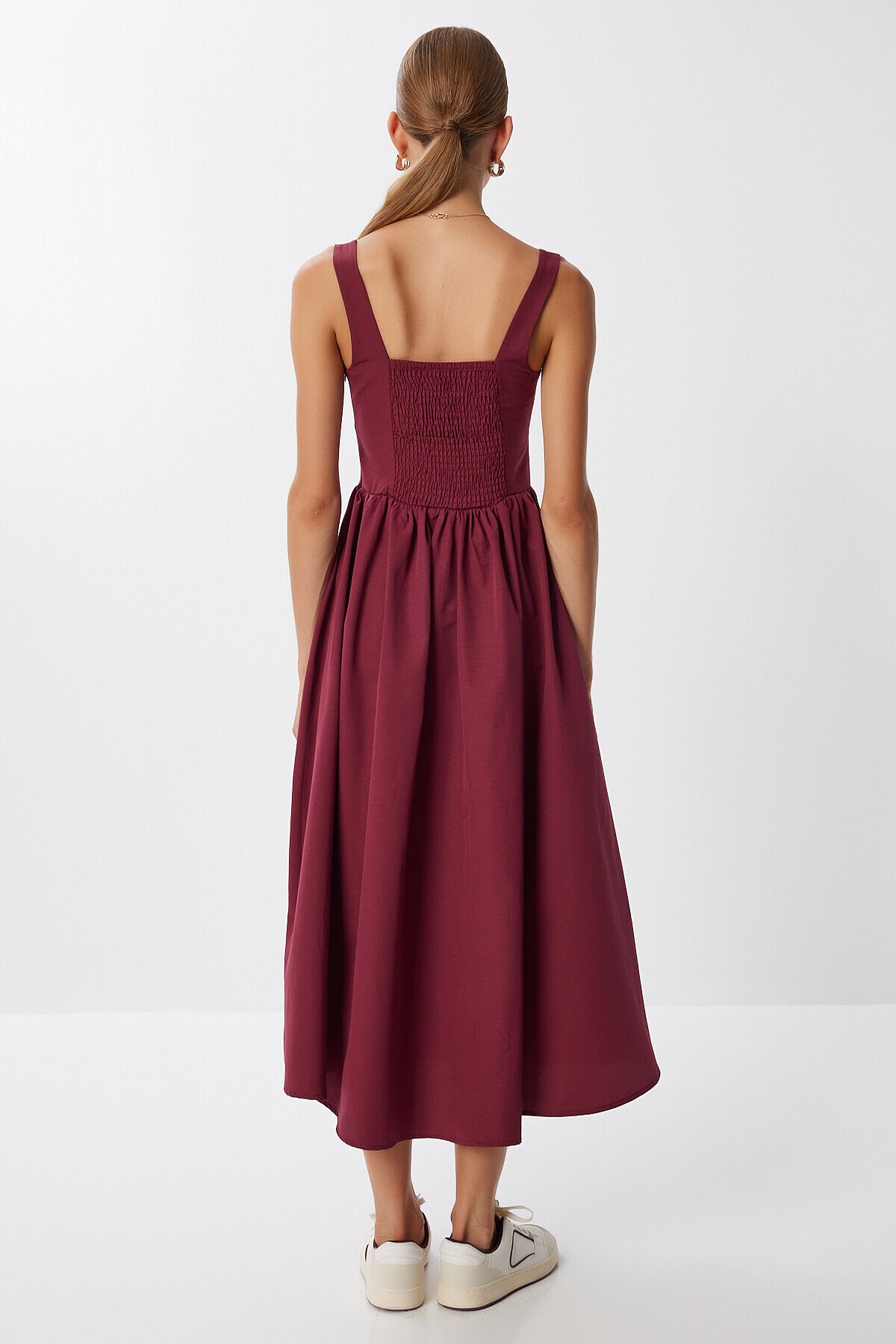 Korse Görünümlü Poplin Midi Elbise BORDO LUB0224