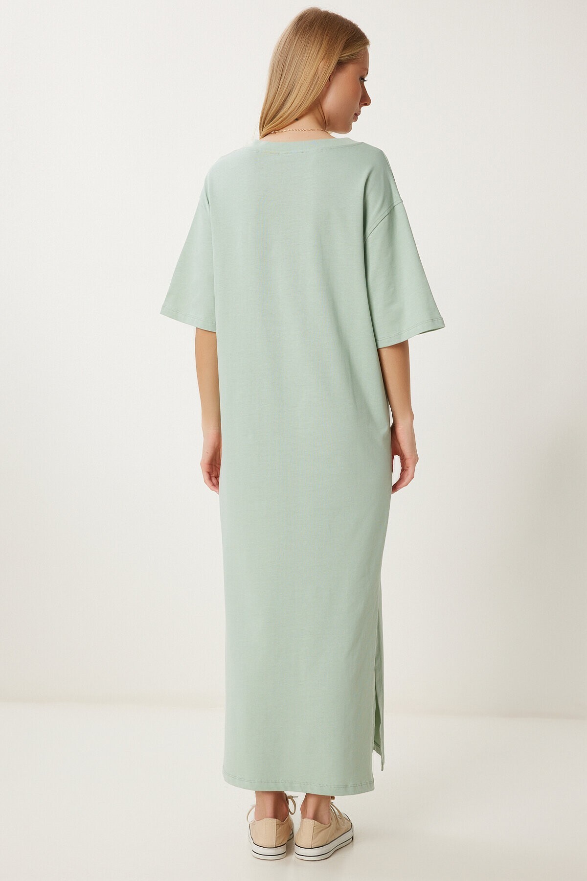 Oversize Basic Yazlık Esnek Örme Elbise ÇAĞLA YEŞİLİ LUB0113