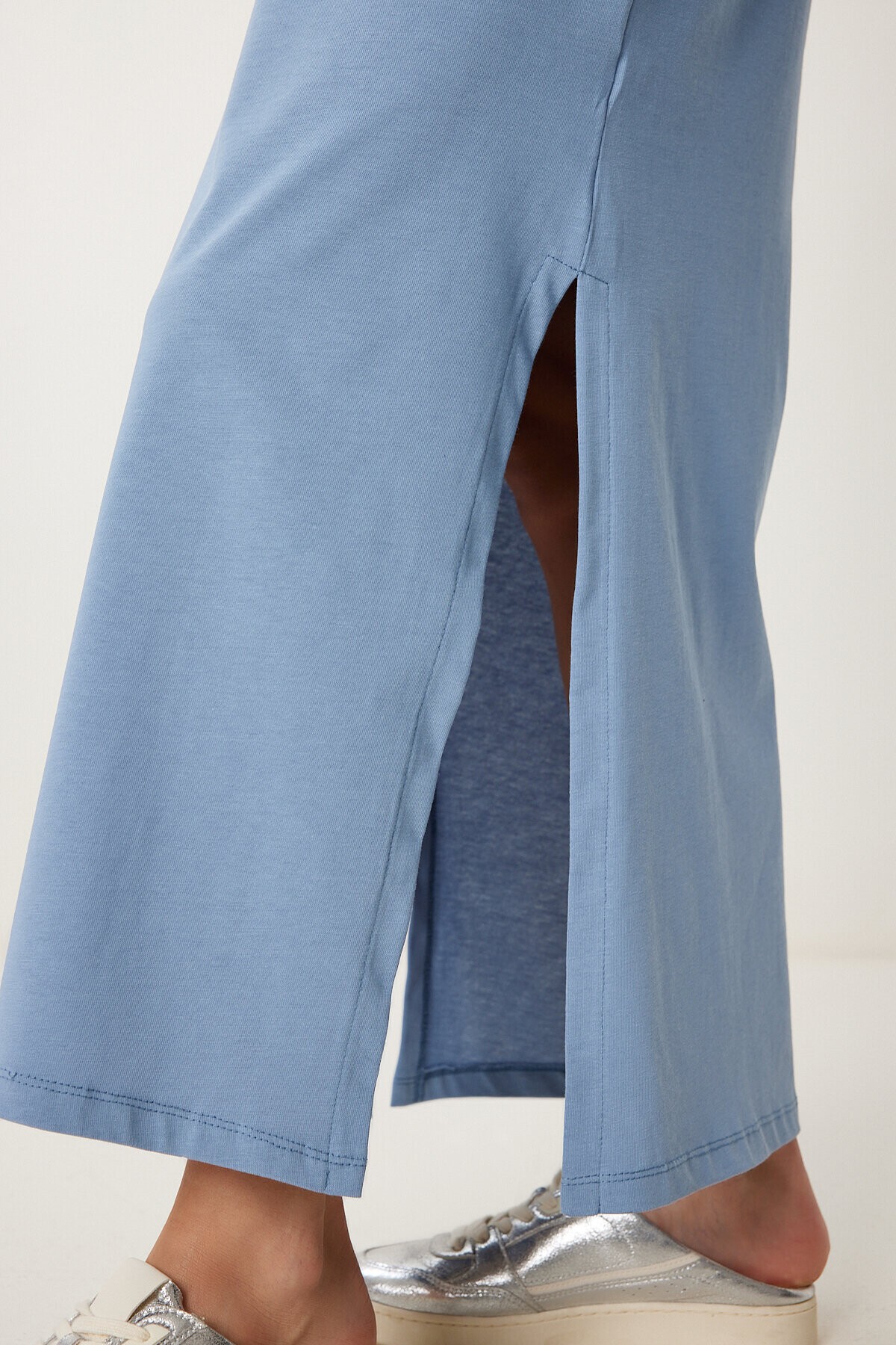 Oversize Basic Yazlık Esnek Örme Elbise MAVİ LUB0113