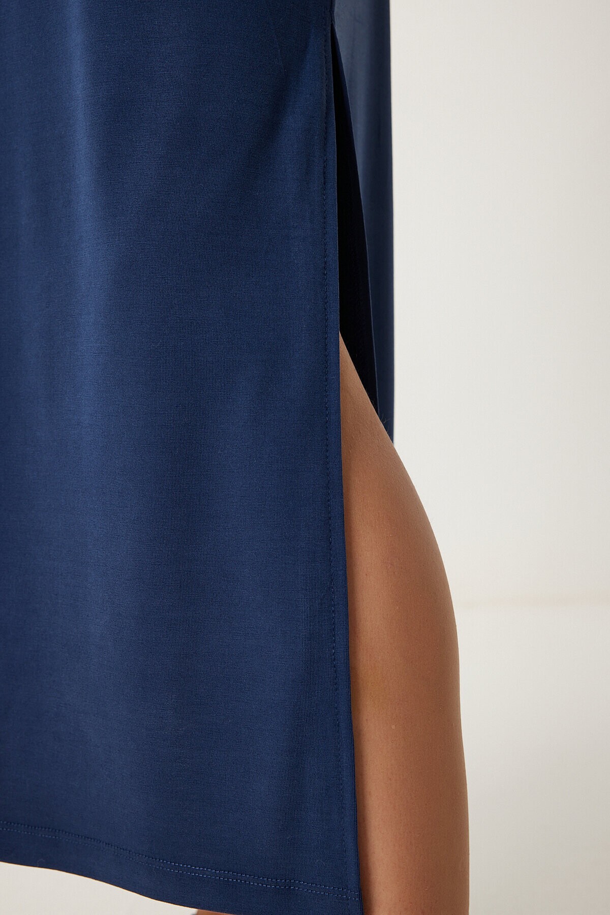 Oversize Basic Yazlık Örme Elbise LACİVERT LUB0082