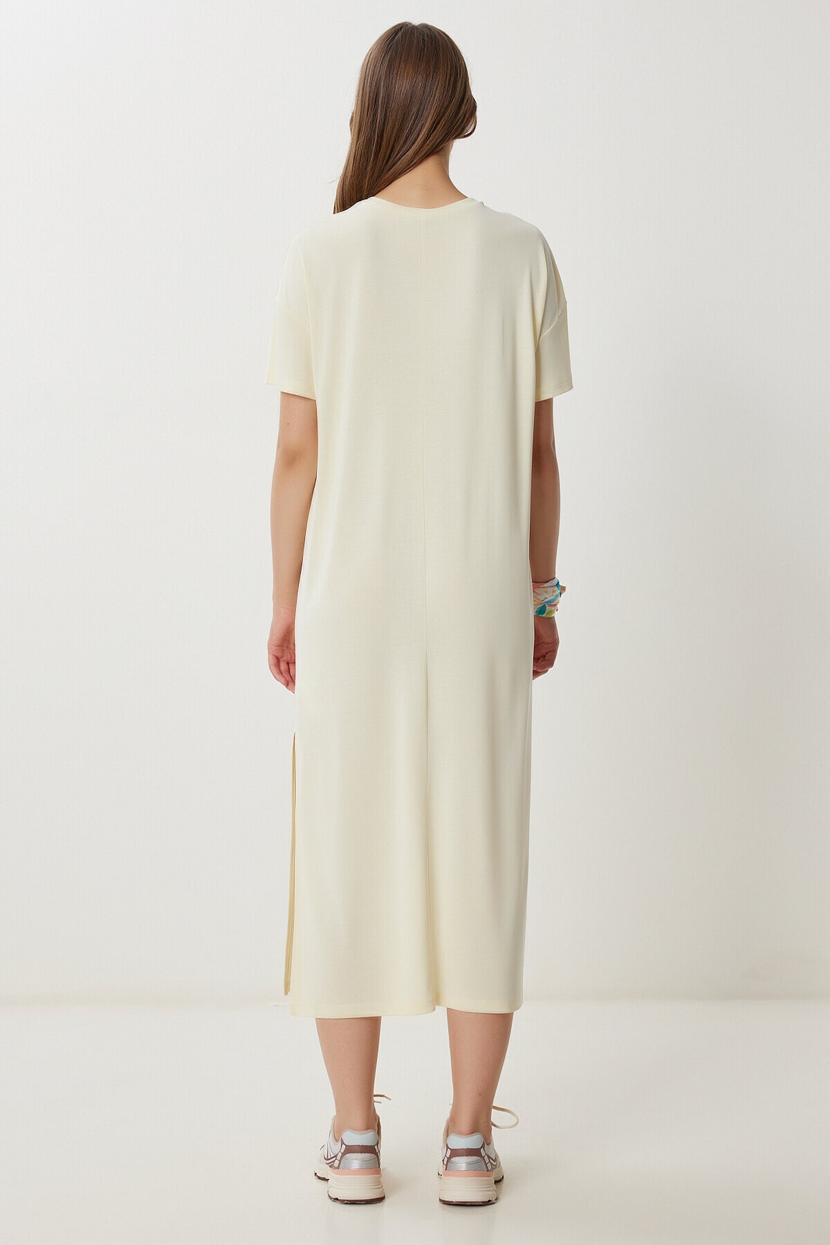 Oversize Basic Yazlık Örme Elbise SARI LUB0082