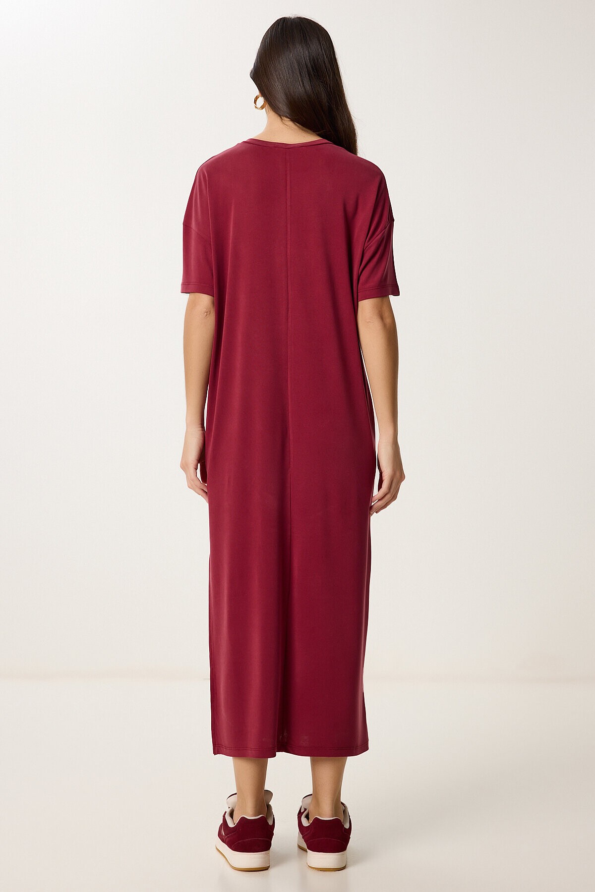 Oversize Basic Yazlık Örme Elbise VİŞNE LUB0082