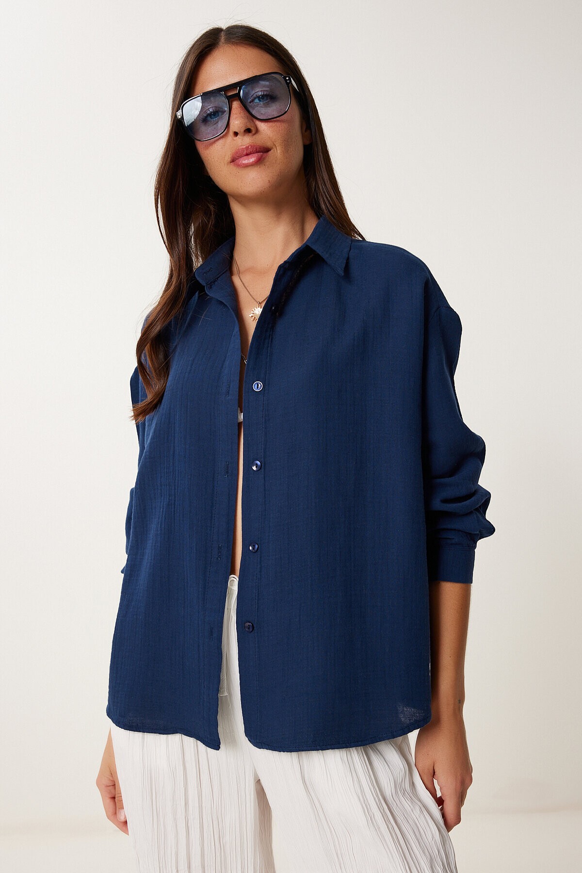 Oversize Müslin Gömlek LACİVERT LRG0027