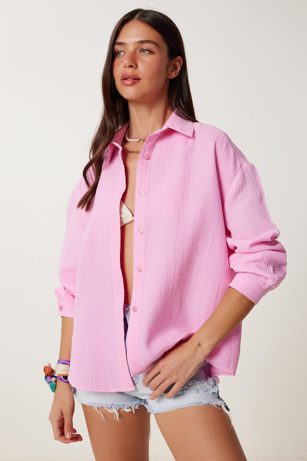 Oversize Müslin Gömlek PEMBE LRG0027