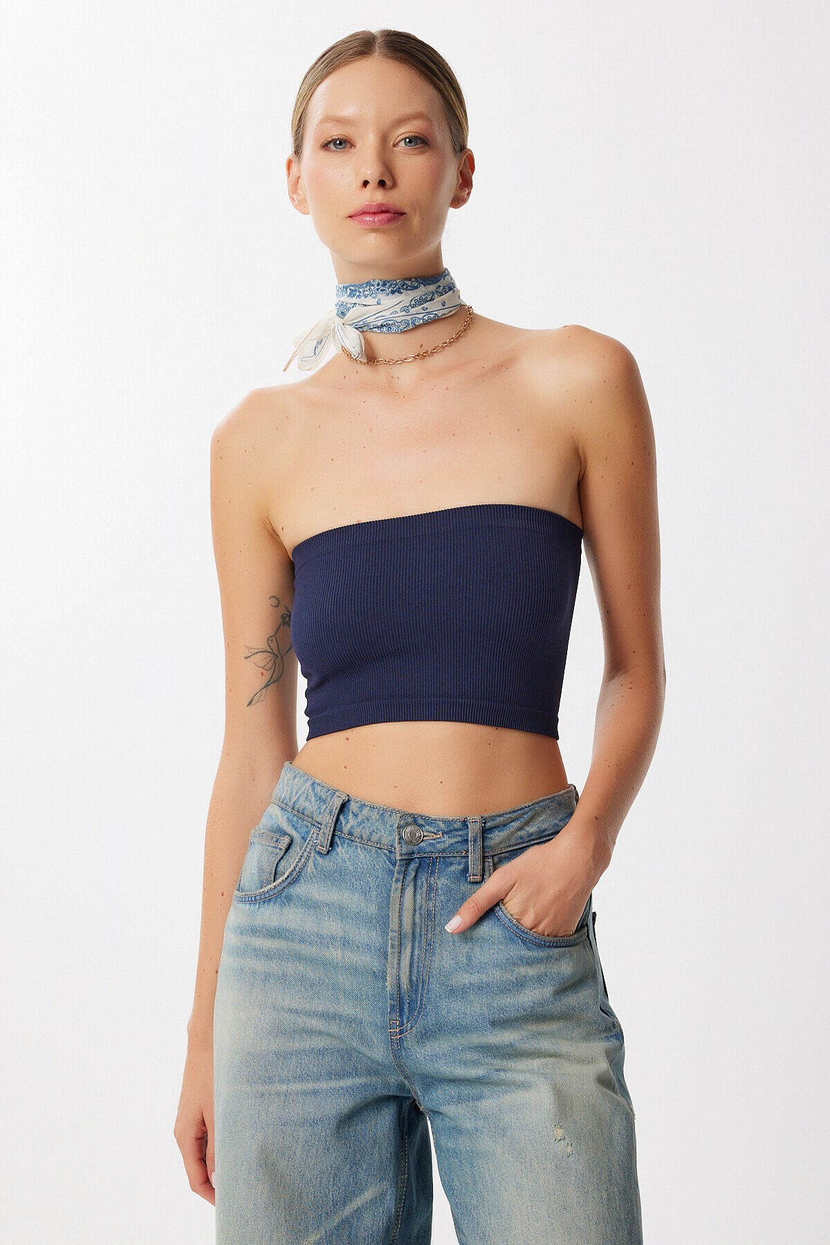 Straplez Fitilli Örme Büstiyer LACİVERT LUB0218